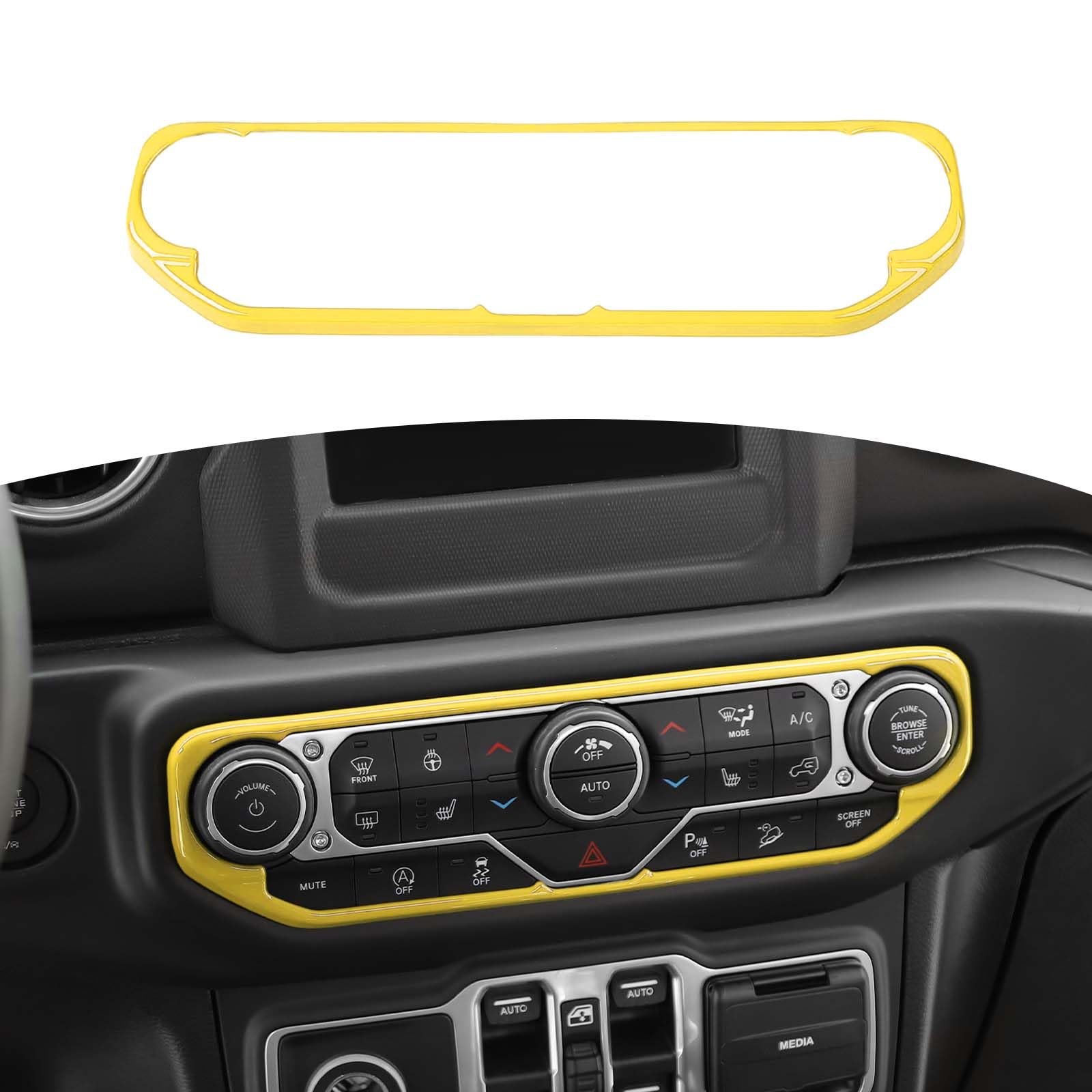 RT-TCZ Yellow AC Switch Cover Trim Frame for Jeep Wrangler JL JLU & Gladiator JT (2018-2023) - Durable Interior Accessories | Perfect for Dash Customization & Off-Road Adventures