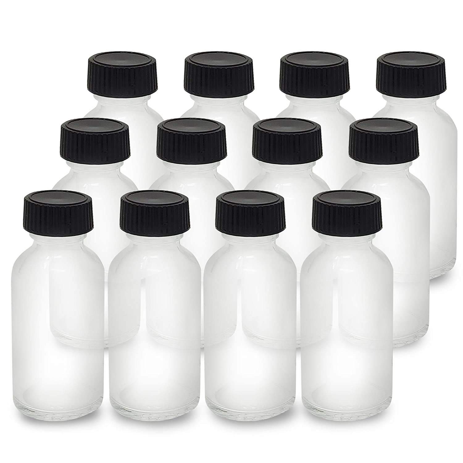 Leak-Proof Glass Bottles with Secure Caps - 1 Oz (12 Pack) for Essential Oils, Perfumes, Fragrances, Sauces & Hot Sauces - Perfect for DIY, Travel & Home Storage