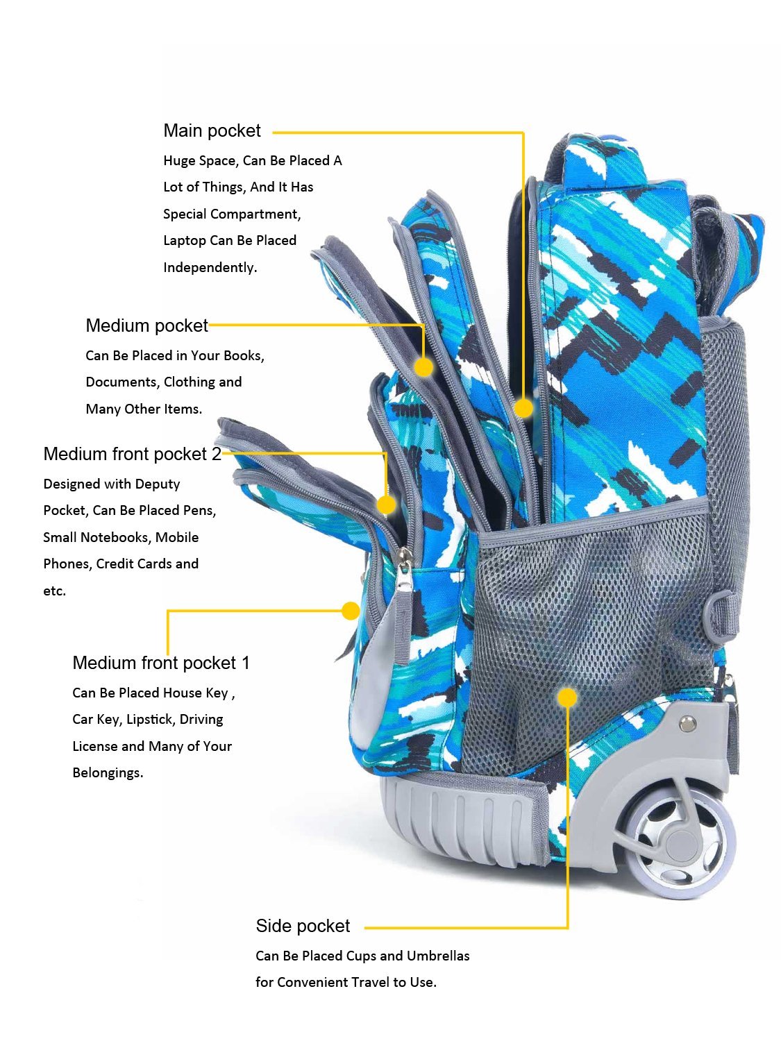 Tilami 18 Inch Rolling Backpack for Kids - Durable School Backpack with Wheels for Boys & Girls, Laptop Compatible, Ocean Blue - Perfect for School, Travel & Daily Use