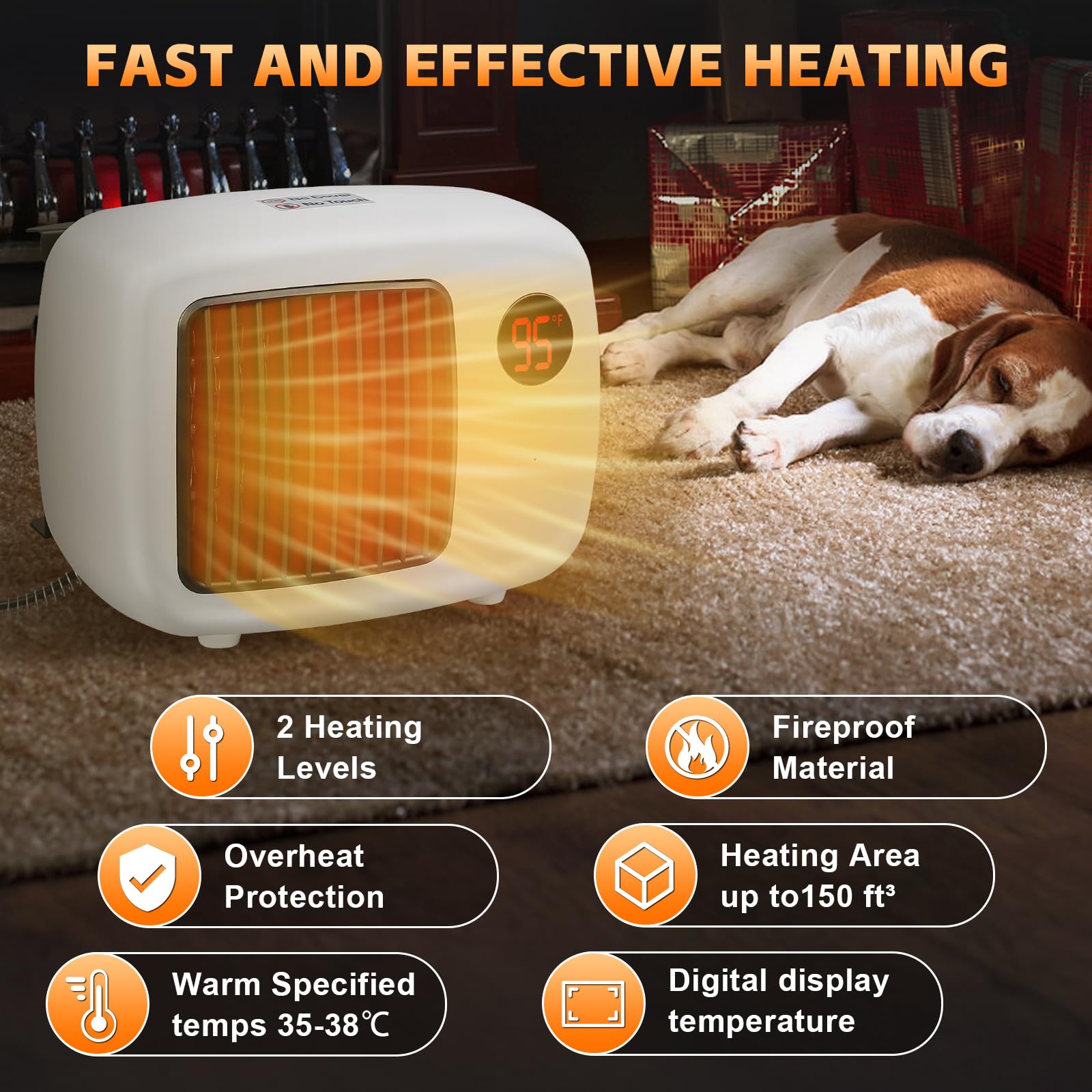Dog House Heater with Thermostat - 300W/600W Wall-Mounted Pet Heater with Anti-Chew Cord & Overheat Protection - Ideal for Dog Kennels, Cat Cages, Chicken Coops & Outdoor Pet Houses - Keep Your Pets Warm in Winter