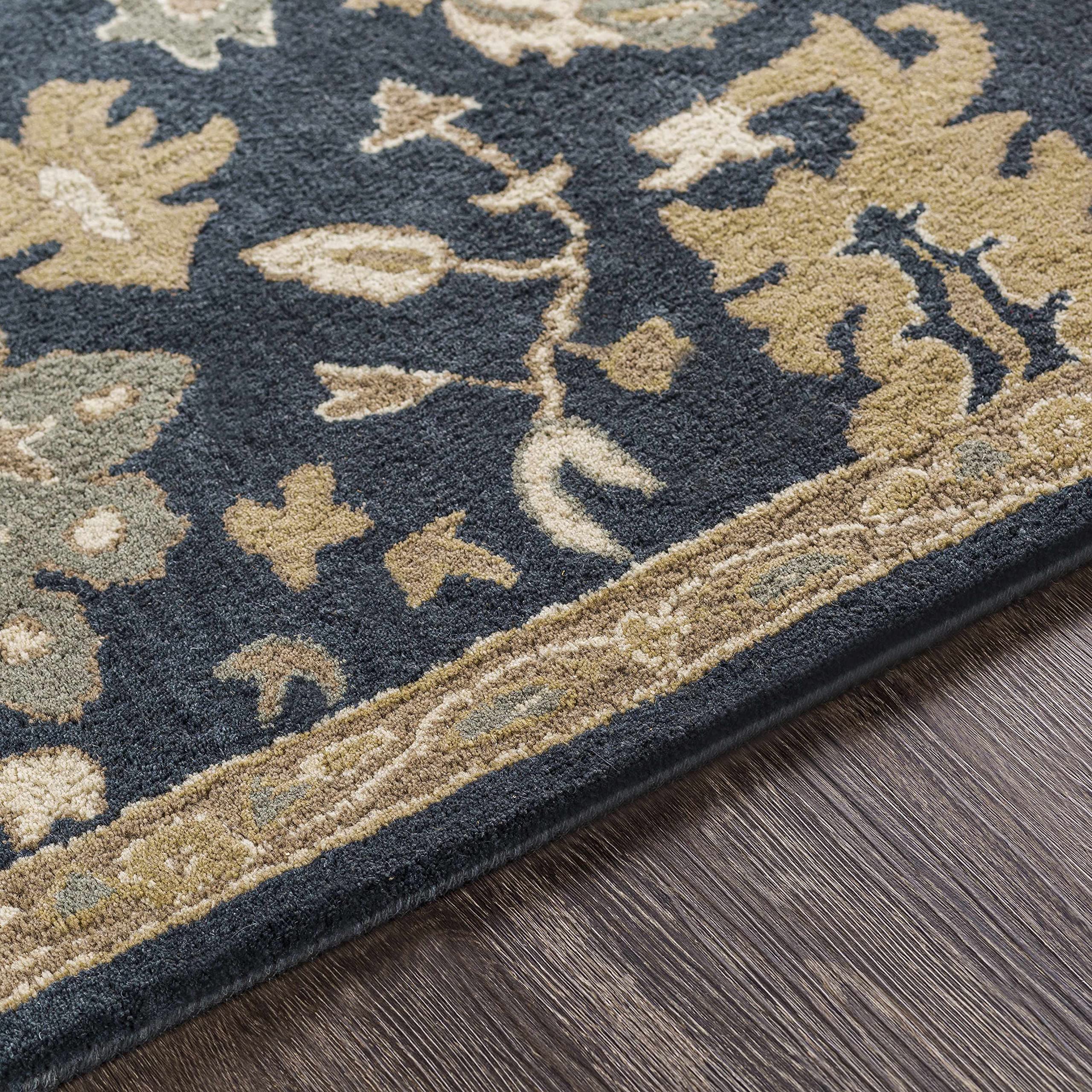 Hauteloom Hazen Wool Area Rug - Traditional Brown, Green, Beige 4' Round - Soft Living Room & Bedroom Rug - Perfect for Cozy Home Decor, Family Gatherings & Relaxing Spaces