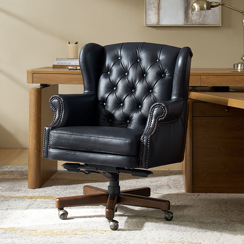 Premium Ashtin Genuine Leather Office Chair - Ergonomic Executive Desk Chair with Adjustable Height & Lumbar Support - Perfect for Home Office, Conference Rooms & Workspaces