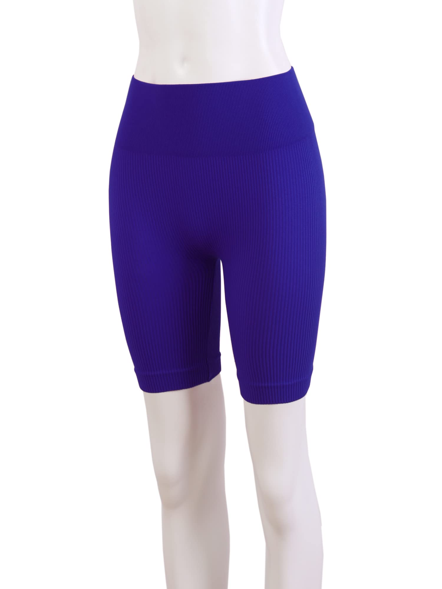 A2Y Women's Lightweight Mid-Length Seamless Ribbed Biker Shorts for Yoga, Running, Gym & Lounge Wear - High Waist Workout Shorts with Pockets