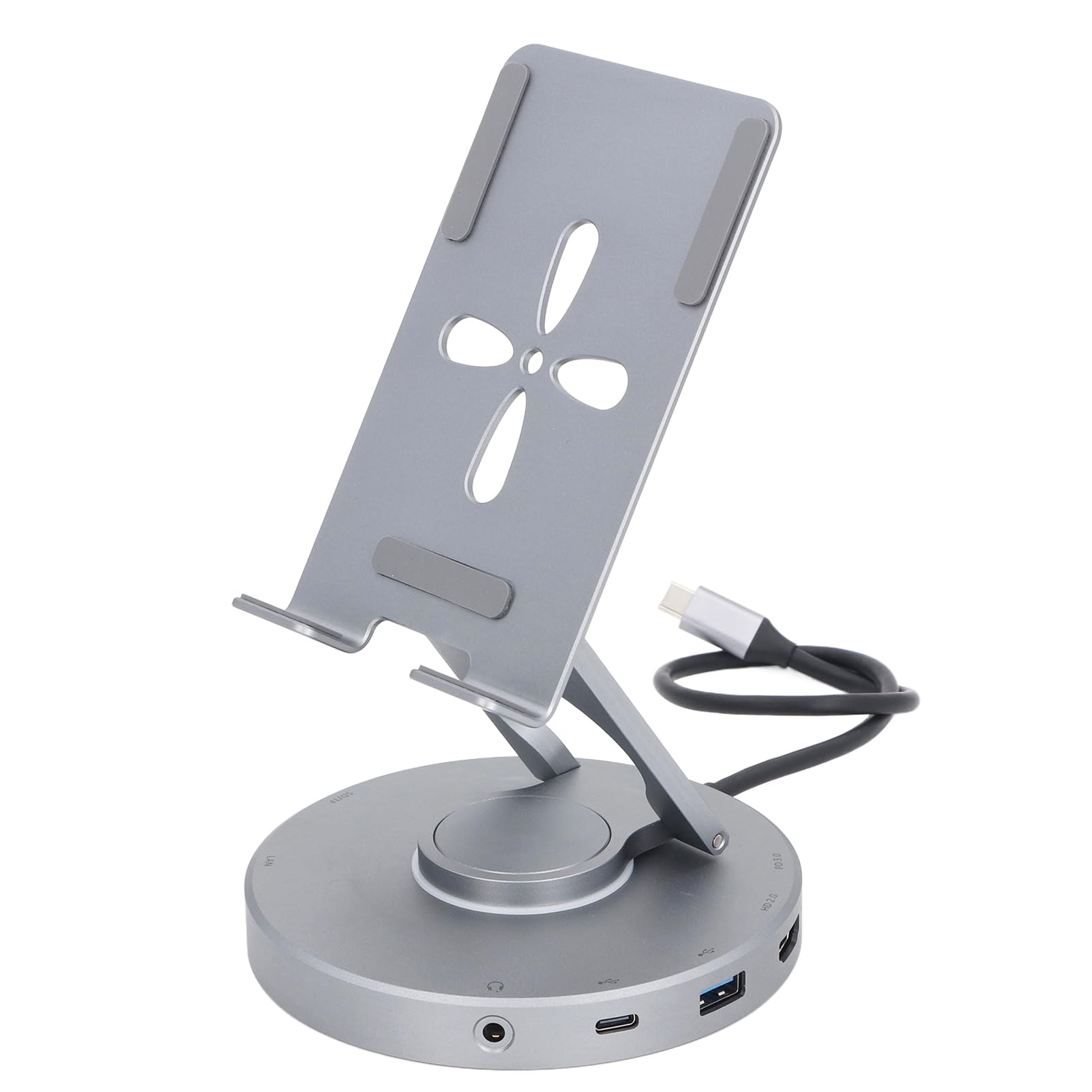 10-in-1 Rotatable USB C Hub Stand with 4K HDMI, 100W PD, USB 3.0, SD Slot & Foldable Phone Holder - 360° Adjustable Laptop Docking Station for MacBook, iPad, Tablet - Perfect for Home Office, Remote Work & Travel