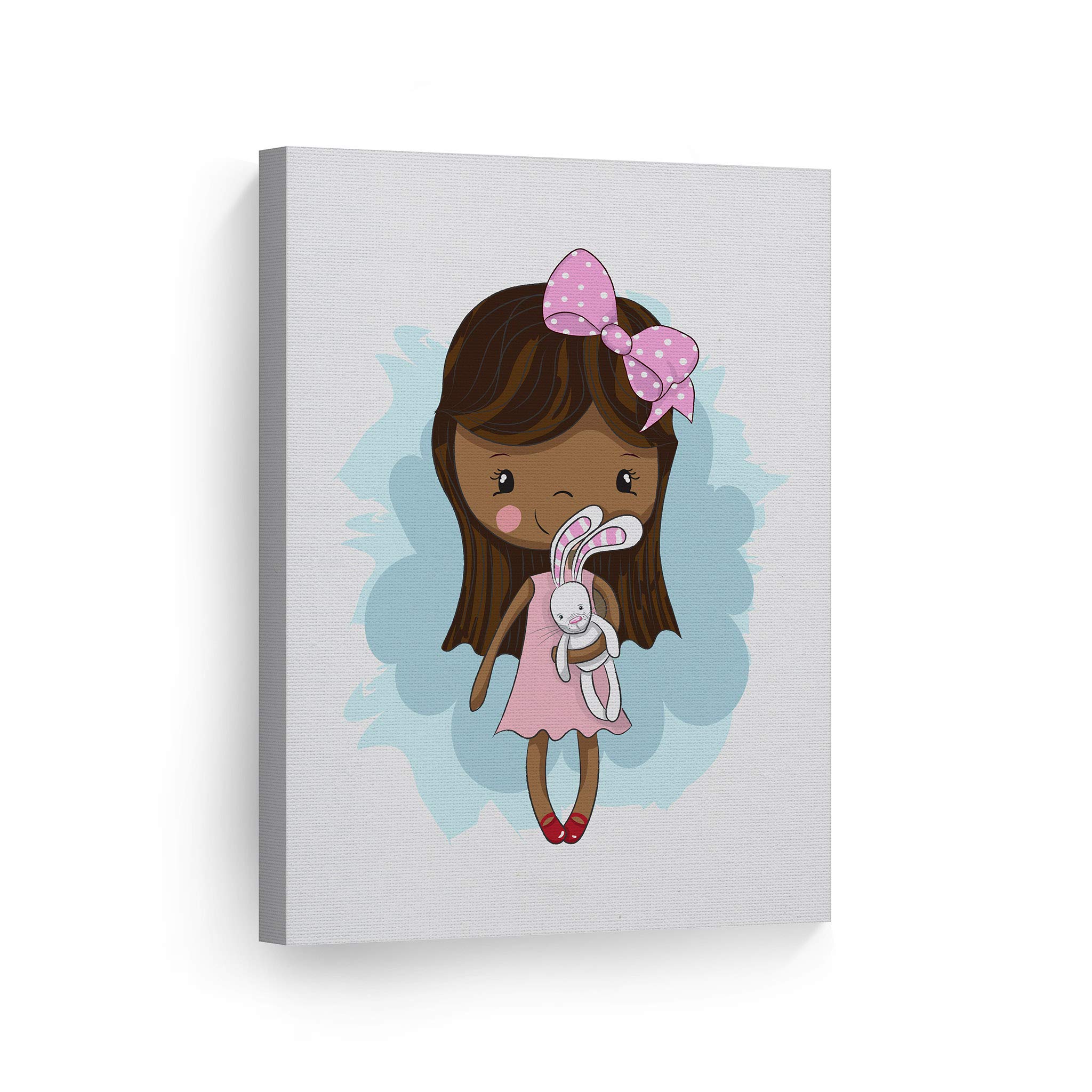 Cute Pink Dressed African American Girl Canvas Wall Art - Smile Art Design 22x15 Inch Nursery Decor, Kids Room Decor, Ready to Hang Made in USA | Perfect for Baby Rooms, Children's Bedrooms & Playroom Wall Decor