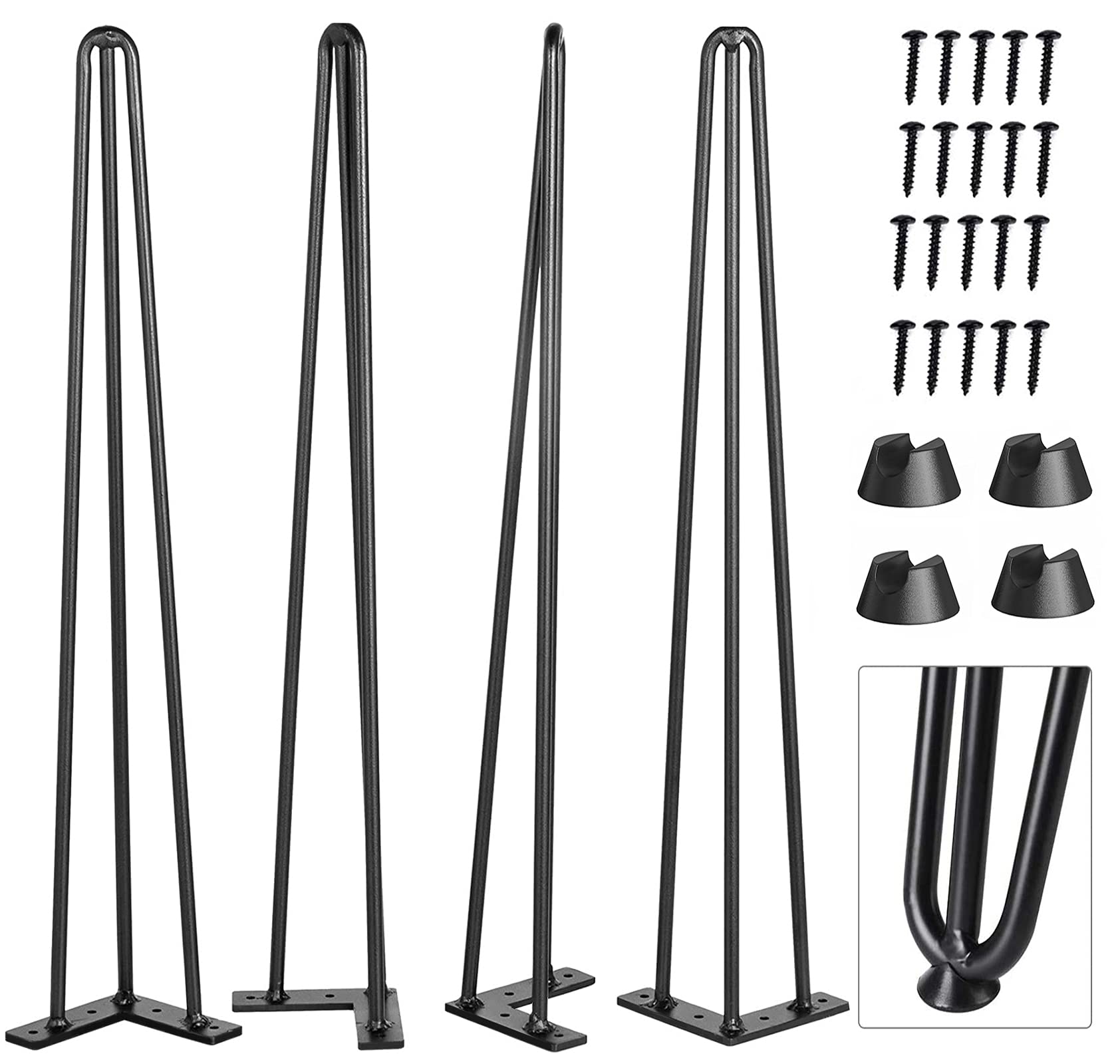 34 Inch Heavy Duty Hairpin Coffee Table Legs - Set of 4 Industrial Metal Furniture Legs for DIY Projects, Bench, Desk, Bar & Dining Tables - Includes Rubber Floor Protectors - Perfect for Modern Living Room, Office & Restaurant Decor