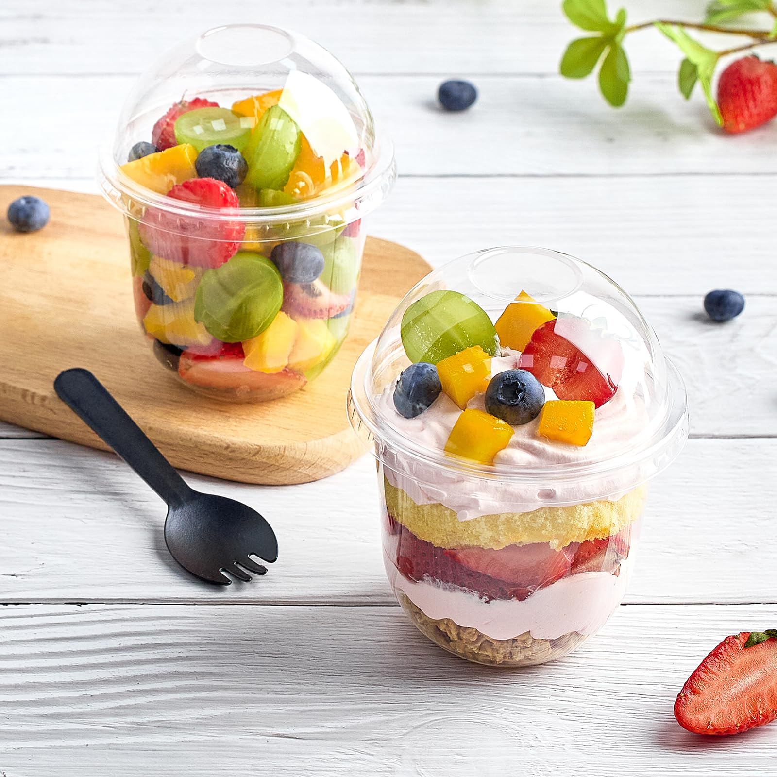 50 Pack 12oz Clear Plastic Dessert Cups with Dome Lids & Sporks - Disposable Parfait Containers for Yogurt, Ice Cream, Pudding, Fruit Salad - Perfect for Parties, Catering & Dessert Shops