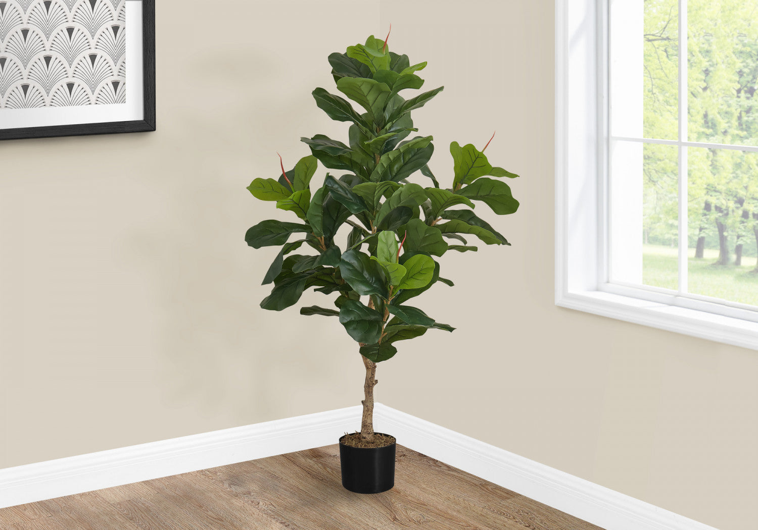 47 Inch Artificial Fiddle Leaf Fig Tree with 5 Black Pots - Realistic Green Faux Plant for Home Decor, Office, Living Room, Bedroom & Indoor Spaces