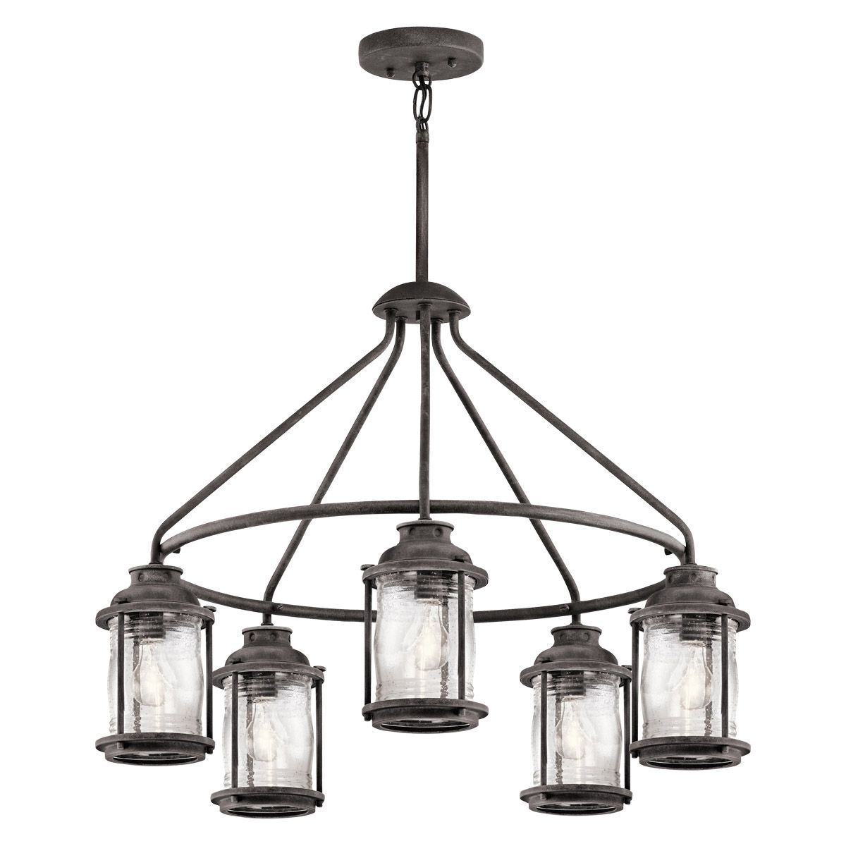 Ashland Bay 5-Light Outdoor Chandelier in Burnished Bronze & Weathered Zinc - IP44 Rated, E27 Socket - Perfect for Patio, Garden & Porch Lighting