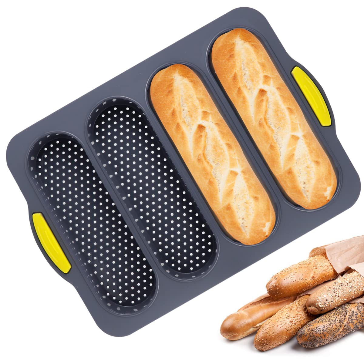 DOERDO Non-Stick Silicone French Baguette Baking Mold - Reusable Bread Loaf Pan for Homemade French Bread, Perfect for Home Bakers & Restaurants | Ideal for Baking, Meal Prep & Party Platters