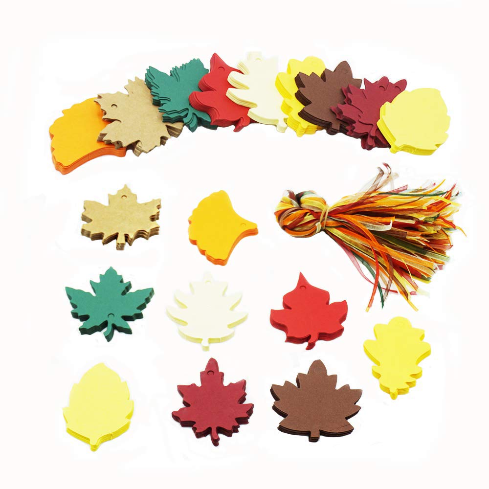 180 Pcs Thanksgiving Gift Tags - Autumn Maple Leaf Paper Tags with 180PCS Organza Ribbons for Fall, Wedding, Thanksgiving Tree Decorations - Perfect for DIY Crafts, Party Favors, and Seasonal Home Decor