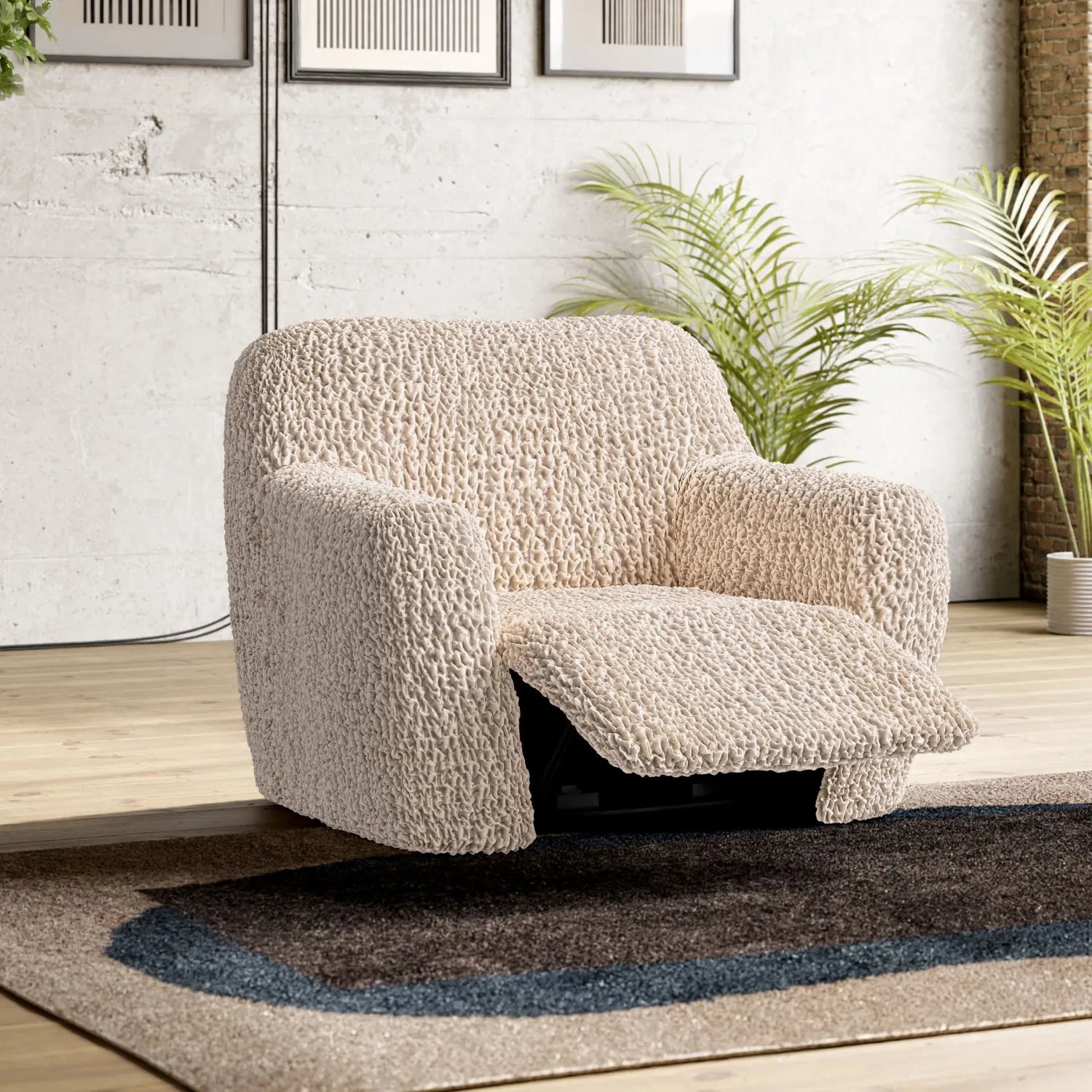 Goffrato Velvet Reclining Armchair Slipcover - Soft Stretch Furniture Protector for Living Room, Bedroom & Home Theater