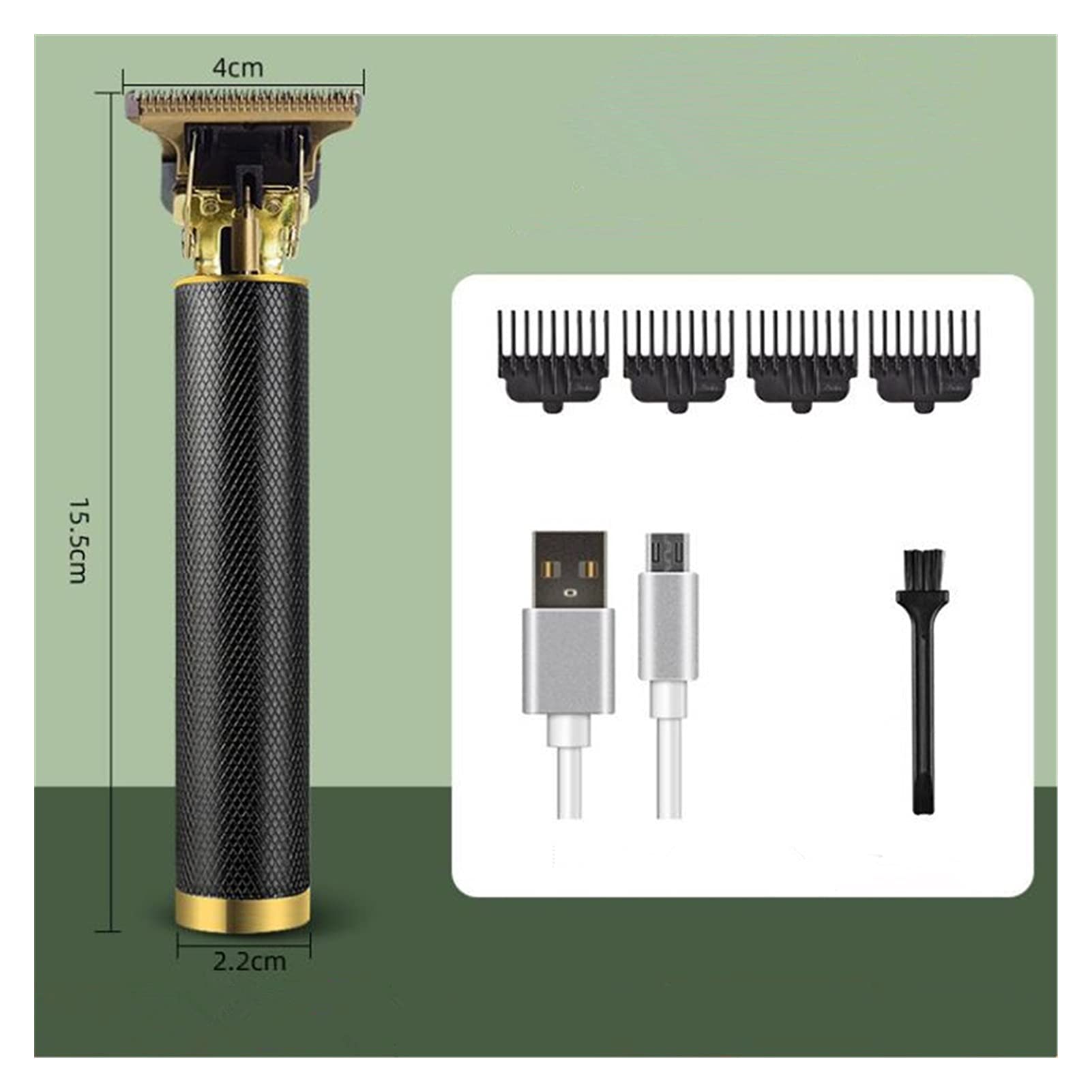 Professional Rechargeable Electric Hair Clipper for Men - Cordless Hair Trimmer & Beard Shaver with Powerful Quiet Motor, USB Charging (Black) - Perfect for Home Barbering, Grooming, and Travel Use