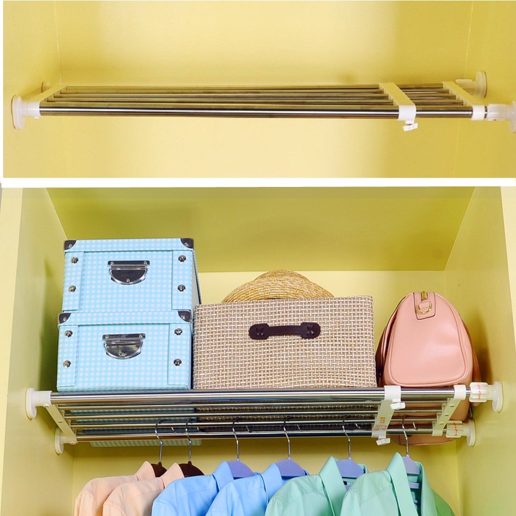 BAOYOUNI Adjustable Tension Closet Shelves - Stainless Steel Rustproof Storage Rack for Bathroom, Kitchen, Pantry Organization - Space Saving Shelf Dividers in Ivory (23.62-31.5 Inches) - Perfect for Small Spaces, Closet Organizing & Home Storage Solutions