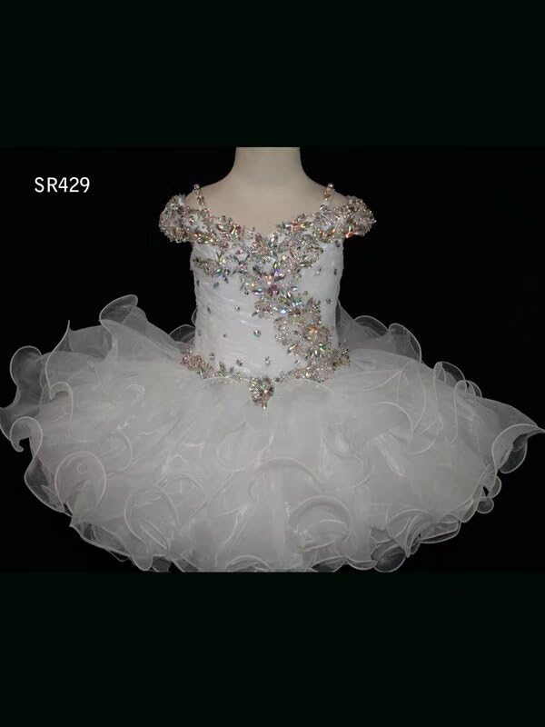 2025 Toddler Girls Pageant Dress - Short Cupcake Style with Ruffles & Cold Shoulder Crystals | Formal Prom Dress for Little Girls | Perfect for Pageants, Weddings & Special Occasions