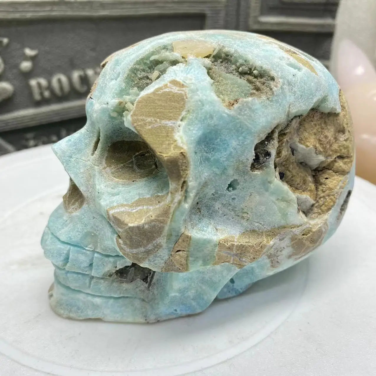 Natural Blue Metpolarite Skull Crystal - Energy Healing Stone for Meditation, Reiki, Chakra Balancing | Spiritual Decor Gift for Home, Office & Yoga Studio
