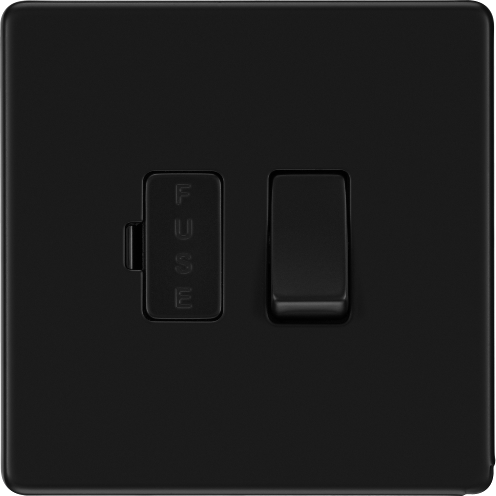 BG Flatplate Screwless Matt Black 13A Switched Spur FFB50 - Modern Electrical Outlet for Home & Office Installation