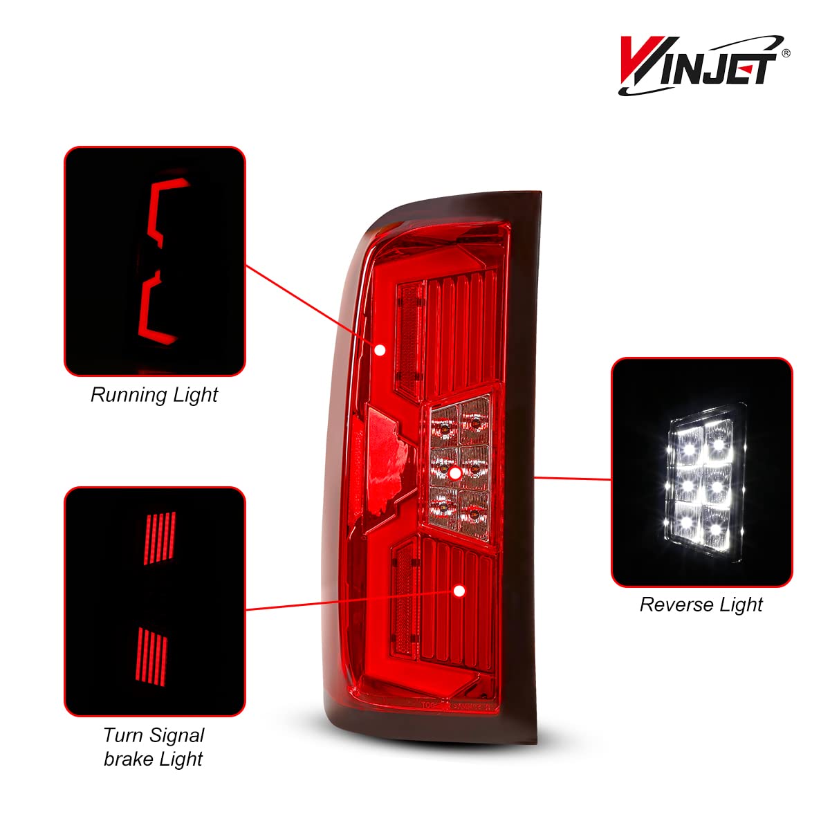 Winjet LED Tail Lights Assembly for 2014-2018 Chevy Silverado 1500/2500HD/3500 - Red DRL LED Taillights with Sequential Turn Signals & Dynamic Brake Running Lights - Upgrade for Enhanced Visibility and Style