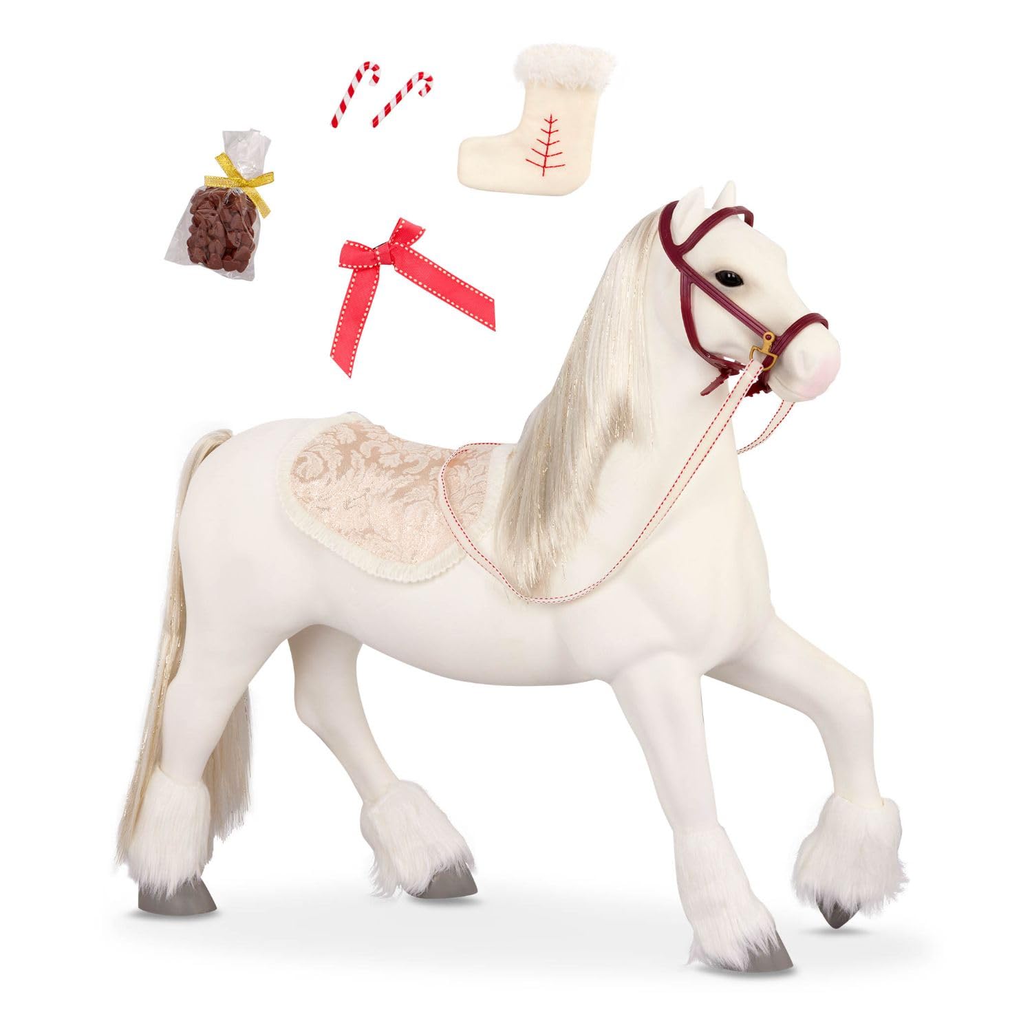 Our Generation White Clydesdale Horse with Sparkly Mane & Tail - 18-inch Doll Accessory for Kids Ages 3+ - Perfect for Holiday Playtime, Birthday Gifts & Pretend Tea Parties