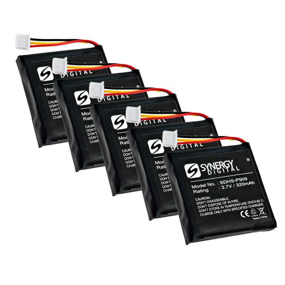 Synergy Digital Replacement Headset Batteries for Logitech 981-000337 - 5 Pack Li-Polymer 3.7V 320mAh Rechargeable Batteries (SDHS-P909) - Perfect for Office Headsets, Call Centers & Remote Work Accessories