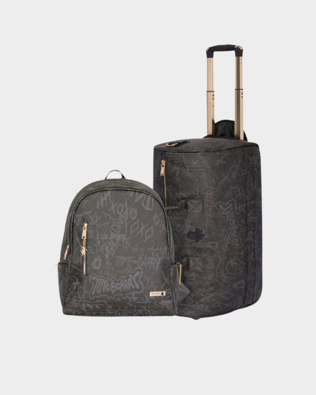 Black Graffiti Tombstone Roller Duffle Bag Set - Stylish Travel Luggage for Urban Adventures & Halloween Costume Accessories
