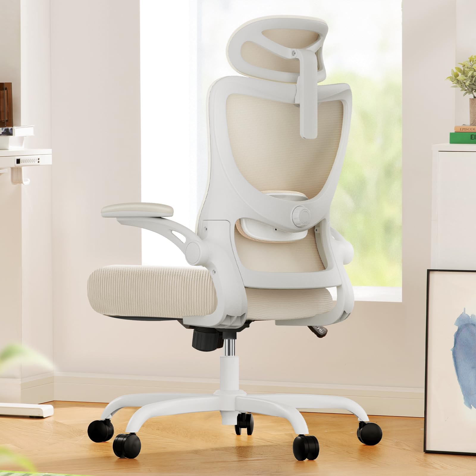 Marsail Ergonomic Office Chair - High Back Mesh Computer Desk Chair with Adjustable Lumbar Support, 3D Armrests & Headrest - Rolling Swivel Task Chair with Wheels (White) - Perfect for Home Office, Gaming & Workspace Comfort