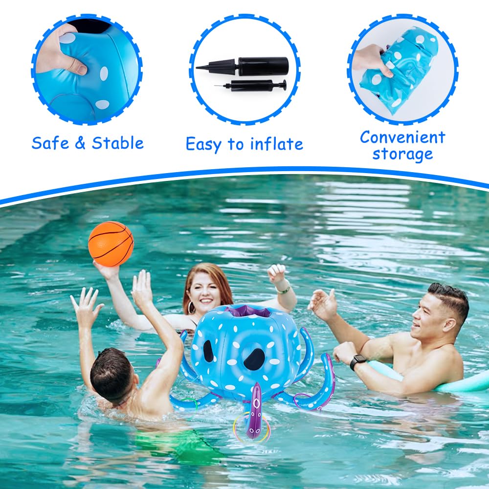 **Inflatable Pool Basketball Hoop & Ring Toss Game - 2-in-1 Floating Water Toys for Kids & Adults, Fun Summer Outdoor Pool Party Games, Perfect for Backyard, Beach & Swimming Pool Activities**