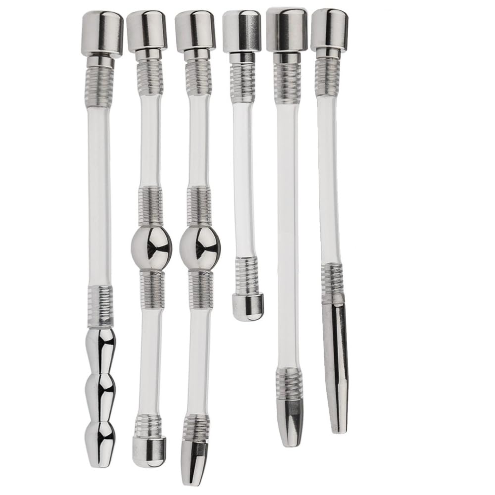 6PCS Hollow Metal Urethral Sounds for Men - Smooth Penis Plug Catheter Dilator, Masturbation Rod & SM Adult Toy with Flat Chastity Lock Accessories | Perfect for BDSM Play, Sensual Exploration & Urethral Training