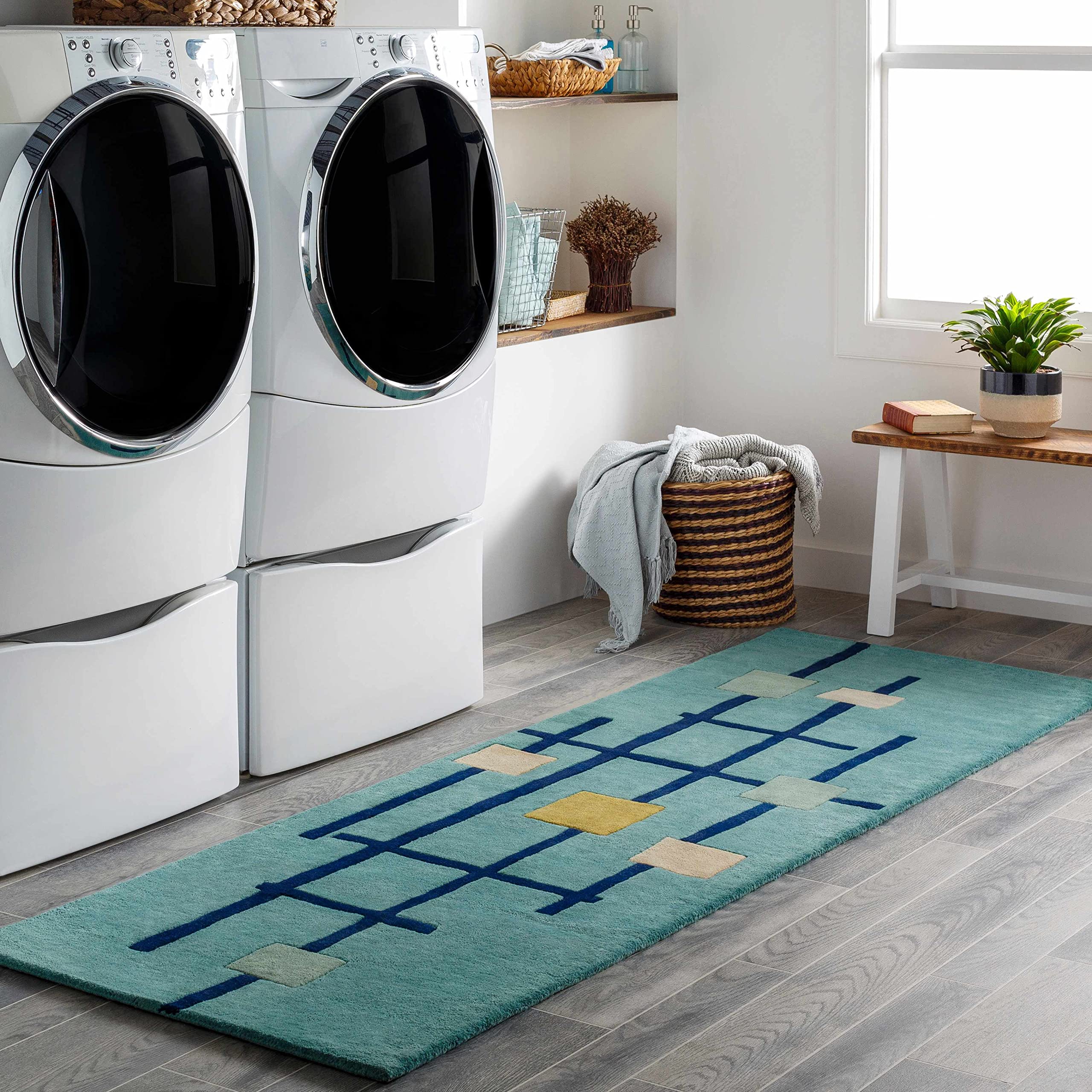 Hauteloom Bellvue Wool Area Rug - Modern Round 4' Blue Gray Beige - Perfect for Living Room, Bedroom, Office Decor