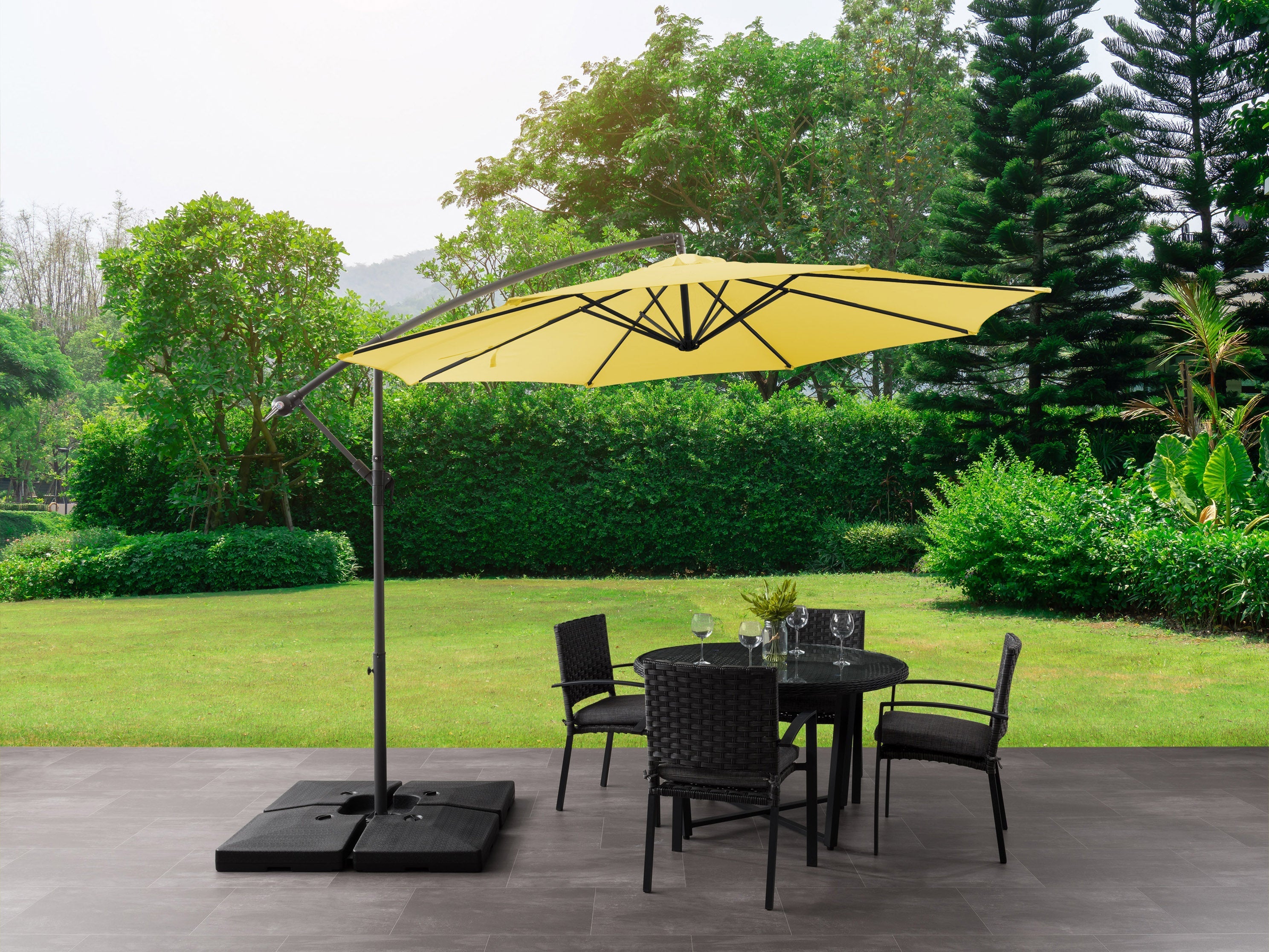 9.5ft Tilting Offset Patio Umbrella - Yellow Outdoor Sun Shade for Poolside, Garden, and Backyard Relaxation