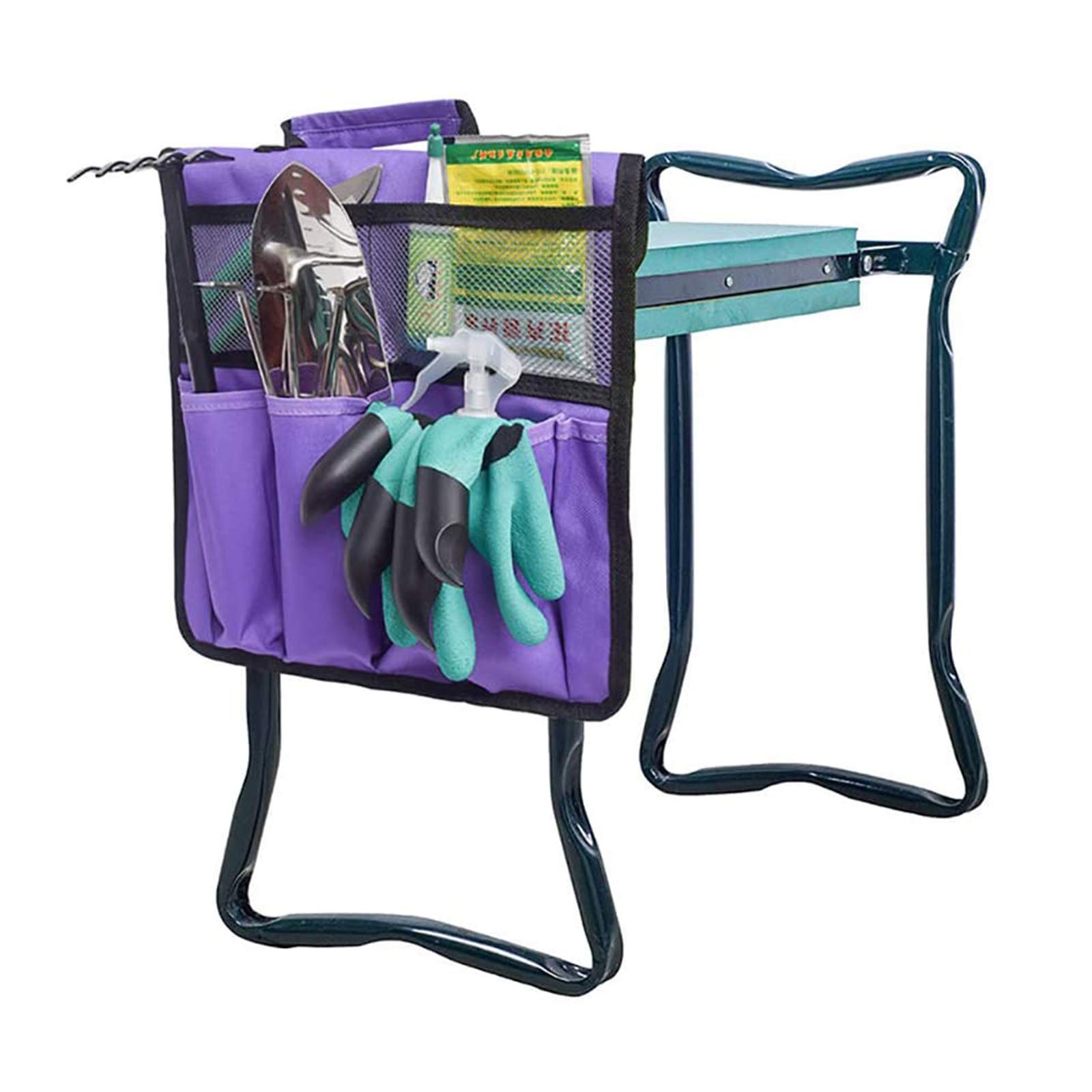 YUEGOO Garden Kneeler Seat with Tool Bag - Foldable Mesh Pouch with Side Pockets for Gardening, Weeding & Outdoor Work | Comfortable Knee Pad & Handy Storage