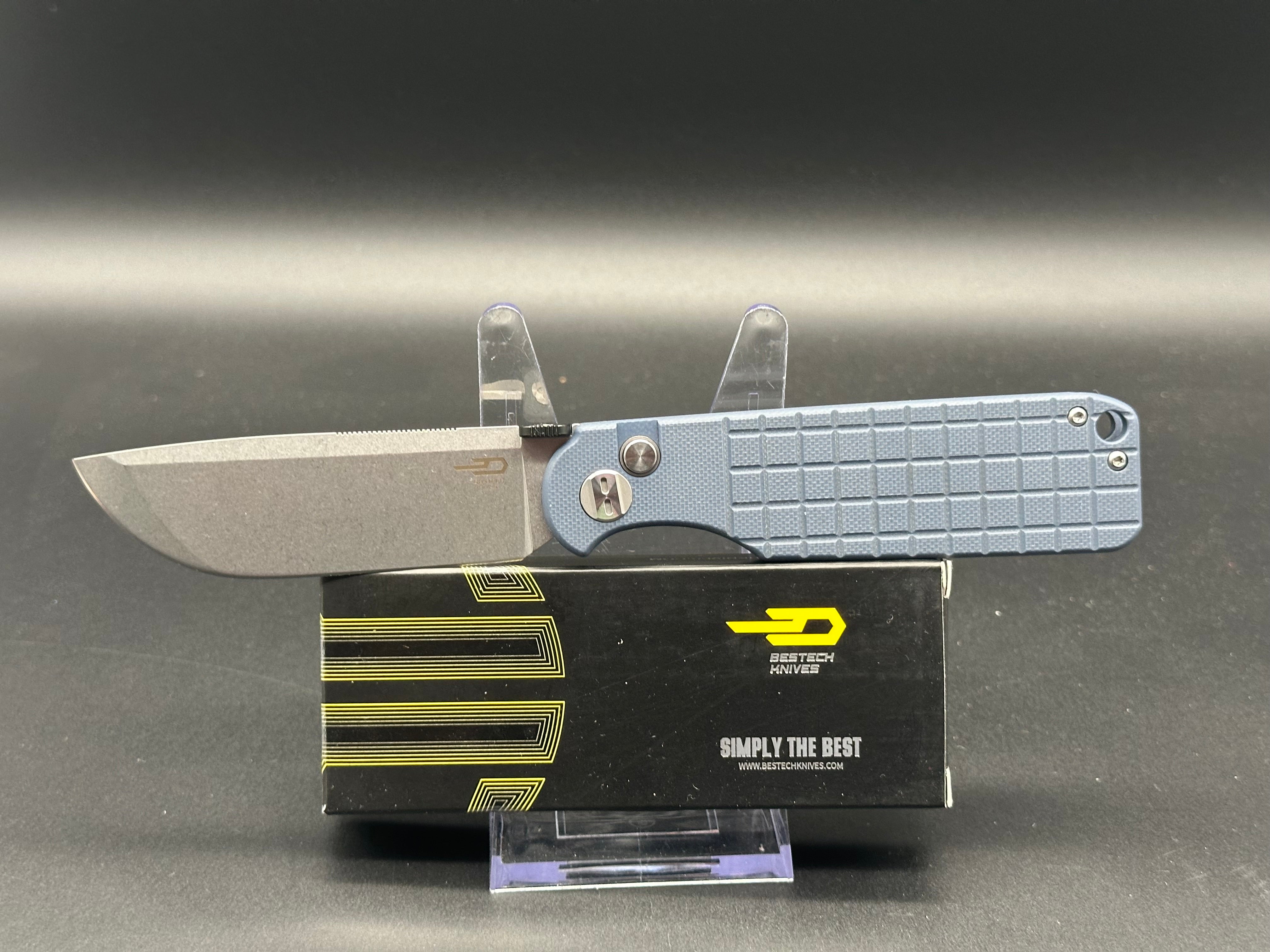 BESTECH GLOK Folding Knife - Grey G10 Handle, 14C28N Steel Plain Edge with Stonewash Finish - EDC, Outdoor Camping & Survival Tool