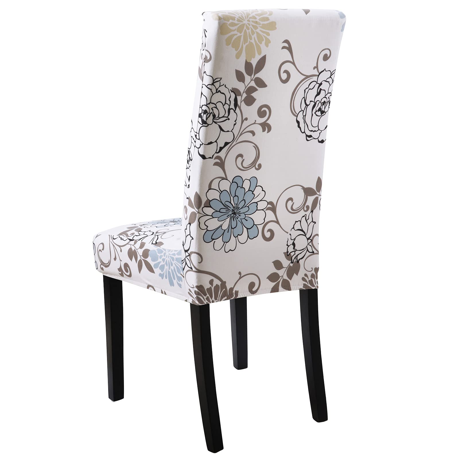 Stretch Spandex Dining Chair Covers - Washable & Removable Parson Chair Slipcovers for Kitchen, Dining Room & Office - Set of 6 (Beige/Blue) | Protect & Decorate Your Chairs with Easy-Clean Fabric Covers