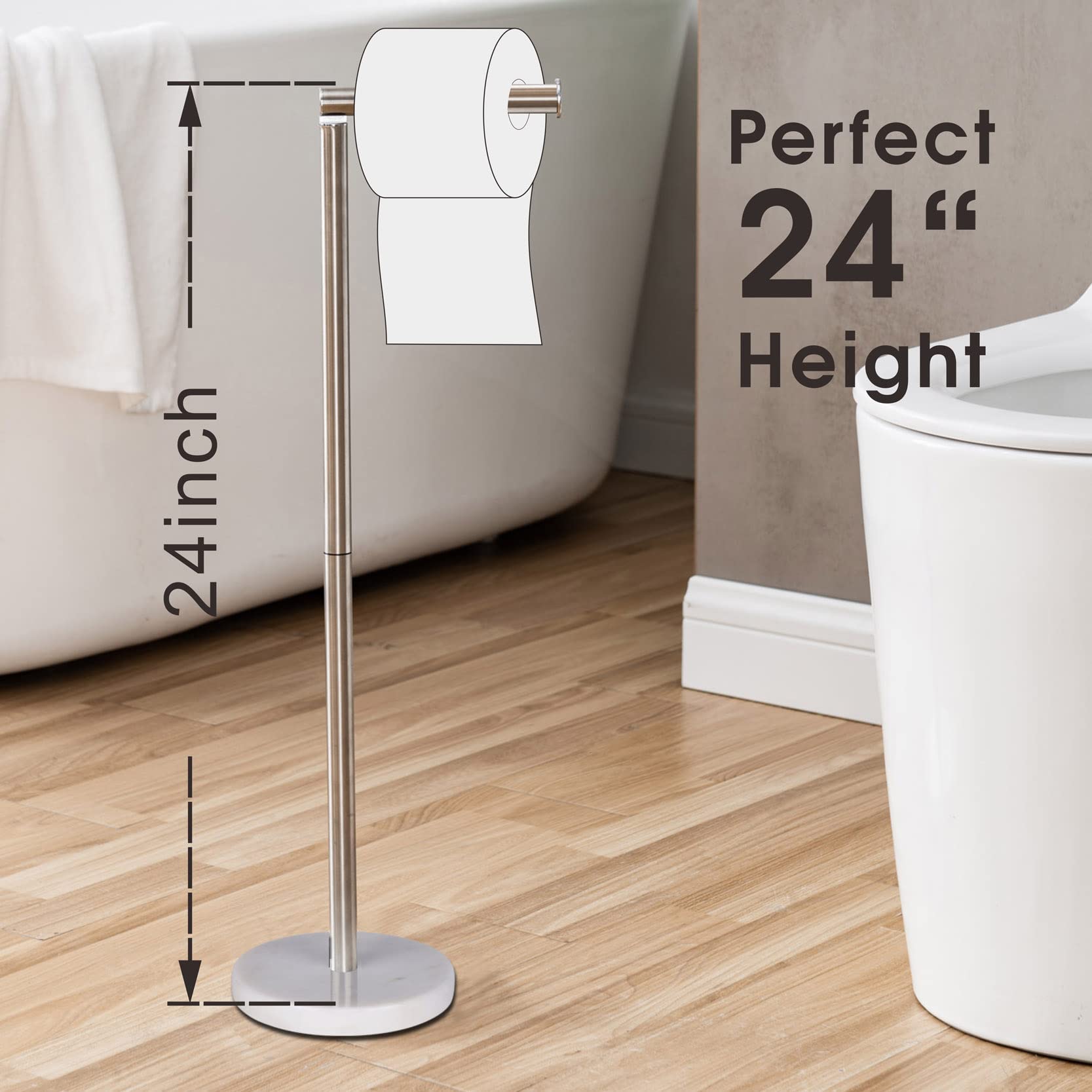 Songtec Free Standing Toilet Paper Holder Stand with Heavy Natural Marble Base - Sturdy Tissue Roll Holder for 5 Rolls (Marble Base, Brushed Nickel) - Perfect for Bathroom, Kitchen, Office & RV Organization