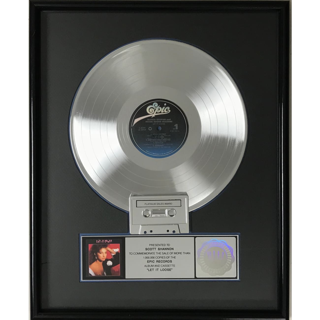 Gloria Estefan & Miami Sound Machine Let It Loose RIAA Certified Platinum Album Award - Perfect for Music Collectors and 80s Disco Fans