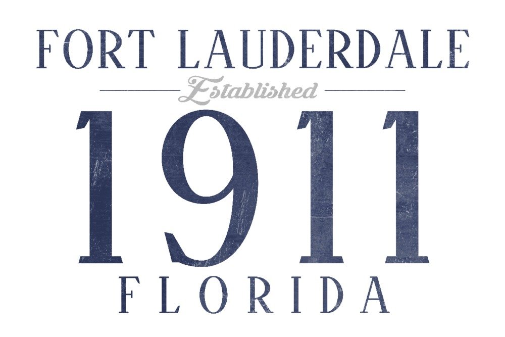 Vintage Blue Florida Fort Lauderdale Signed Art Print 24x36 - Coastal Wall Decor Poster for Beach House, Living Room & Office