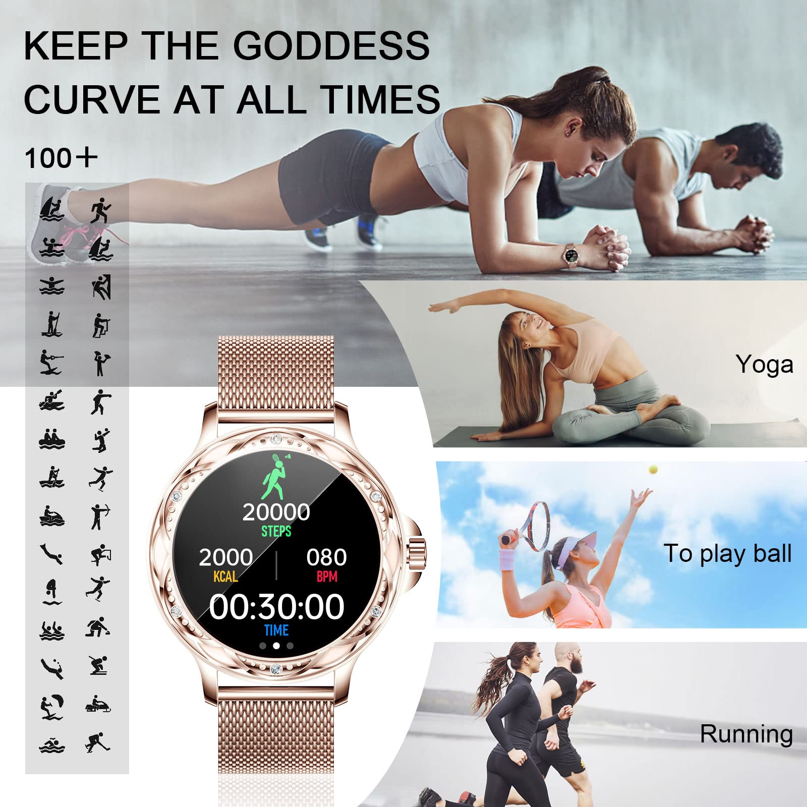 Wonlex Smart Watch for Women - Bluetooth 5.2 Fitness Tracker with Heart Rate Monitor, Sleep Tracking, Customizable Watch Faces, IP67 Waterproof, Compatible with Android & iPhone - Perfect for Workouts, Running, Swimming and Daily Health Monitoring