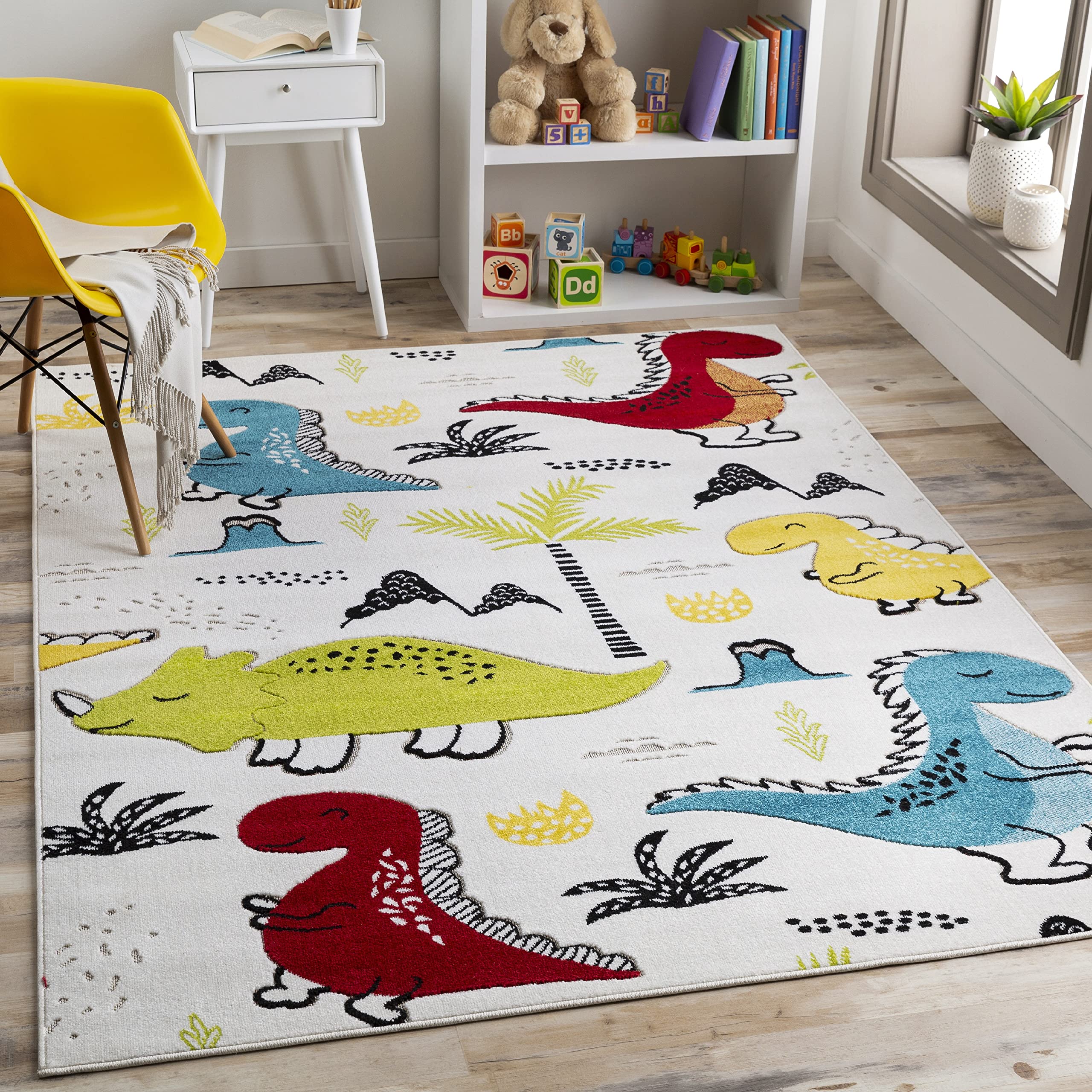 Mark&Day 5x7 Modern Area Rug - Soft White Yellow Red Geometric Carpet for Living Room, Bedroom, Kitchen | Non-Slip & Easy Clean | Perfect for Home Decor & Cozy Spaces (5'3