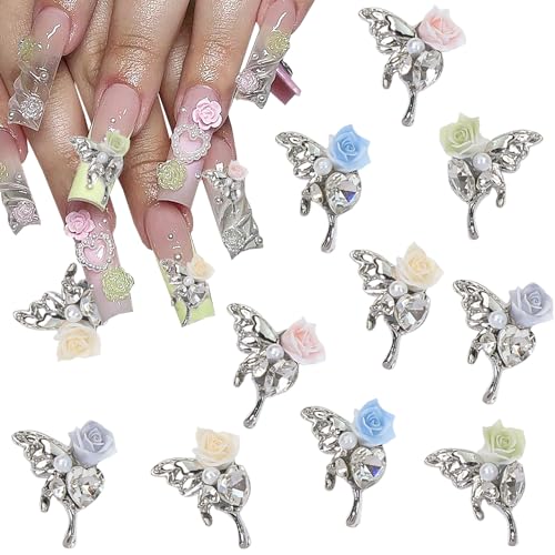 Silver Rose Flower Nail Gems-7