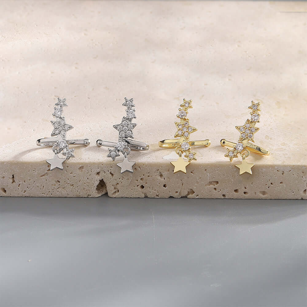 No-Piercing Celestial Star Ear Cuffs & Ear Climbers for Women | SE2098 | Elegant Non-Pierced Ear Jewelry for Parties, Weddings & Special Occasions
