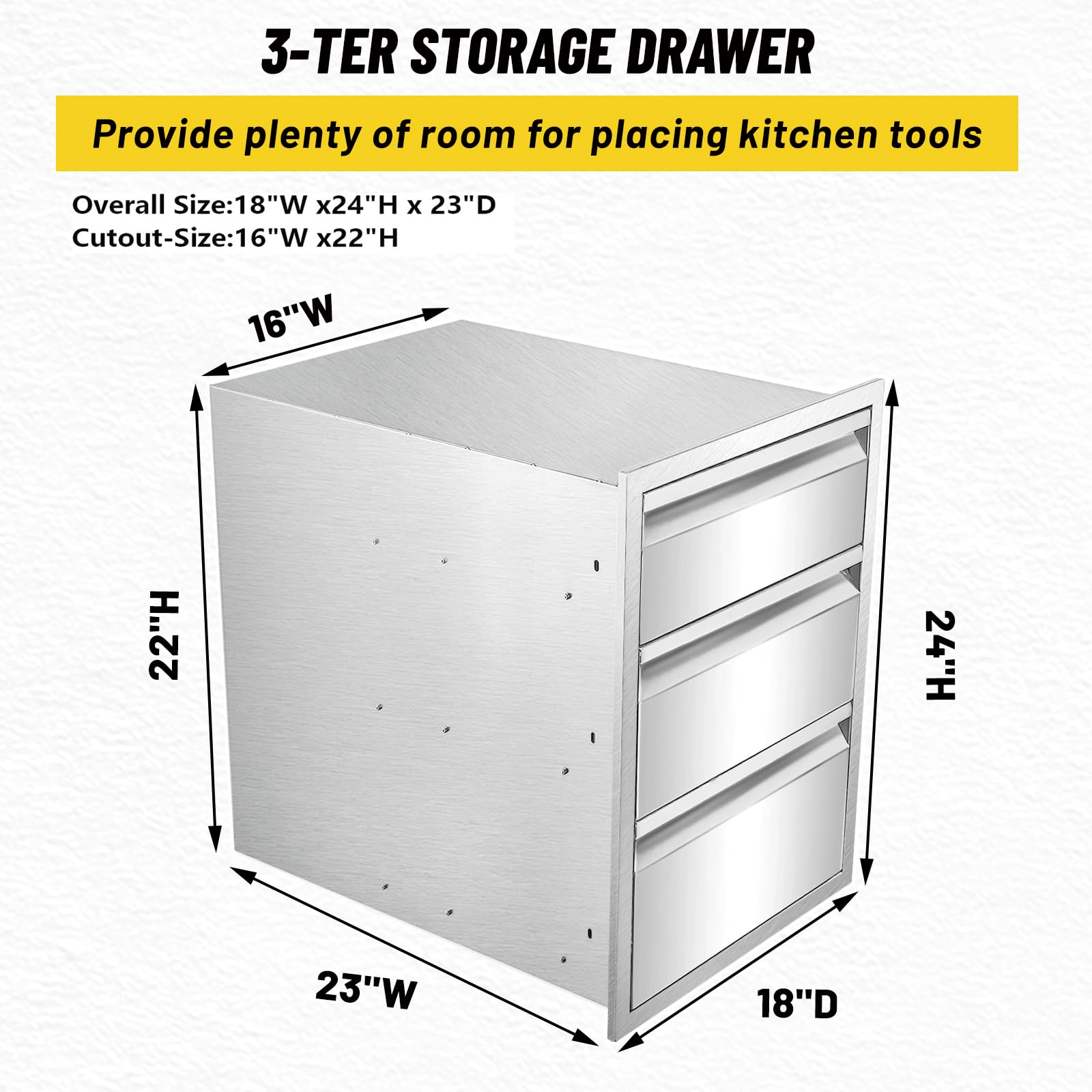 Stainless Steel Triple Drawer Outdoor Kitchen Cabinet - 18