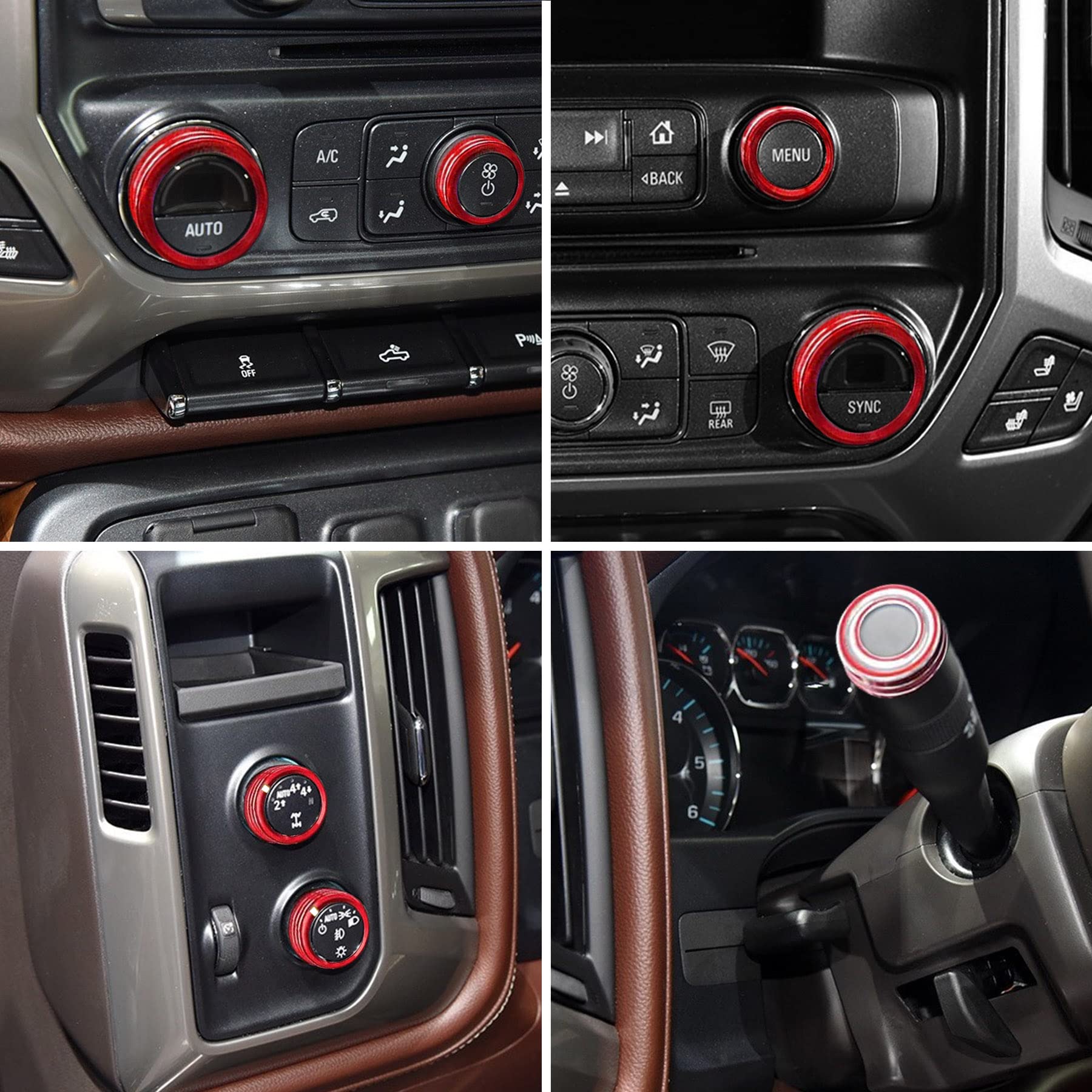 Premium Aluminum Alloy AC Knobs & Center Console Switch Button Covers for Chevy Silverado & GMC Sierra 2014-2018 - 8PCS Red (Upgrade Interior, Easy Installation) - Perfect for Off-Roading, Daily Commuting & Custom Car Modifications