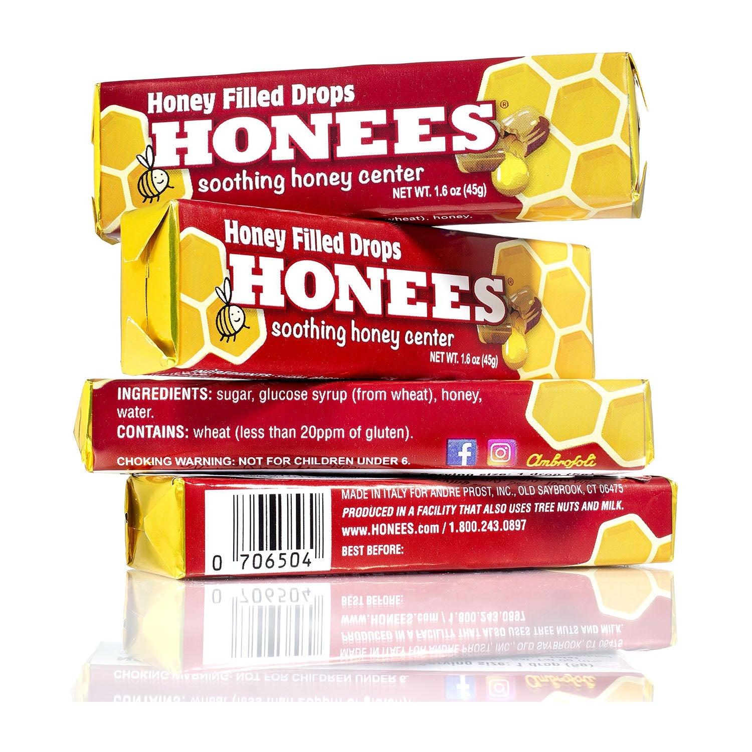 Honees Honey Filled Drops Bar - 1.6oz (24 Count) | Natural Throat Soothing Candy | Perfect for Cough Relief, Travel & On-the-Go Snacking