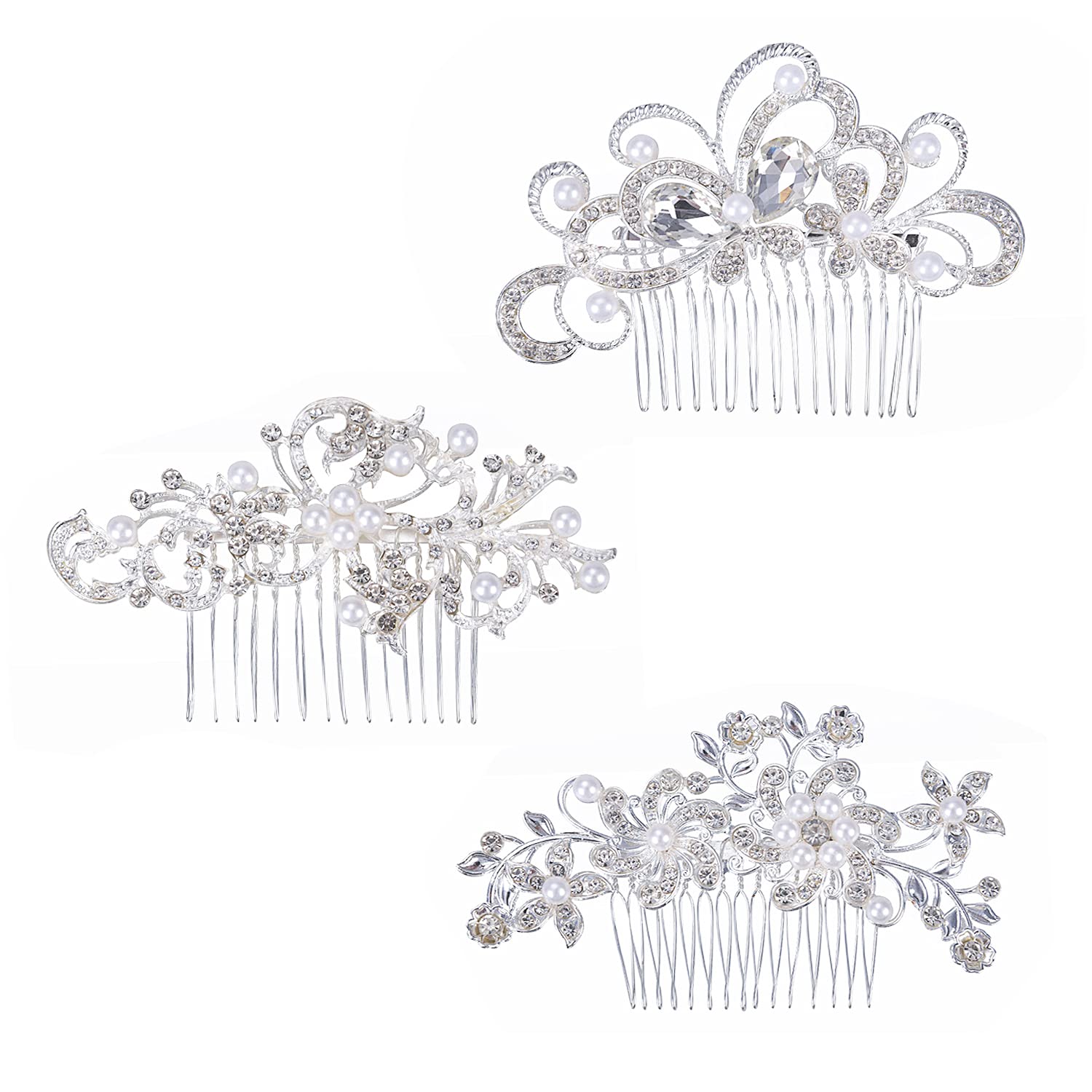 Euvoym 3-Piece Bridal Hair Clip Set - Pearl Flower Side Hair Combs & Wedding Headpiece for Women & Girls | Perfect for Bridal Showers, Weddings & Special Occasions