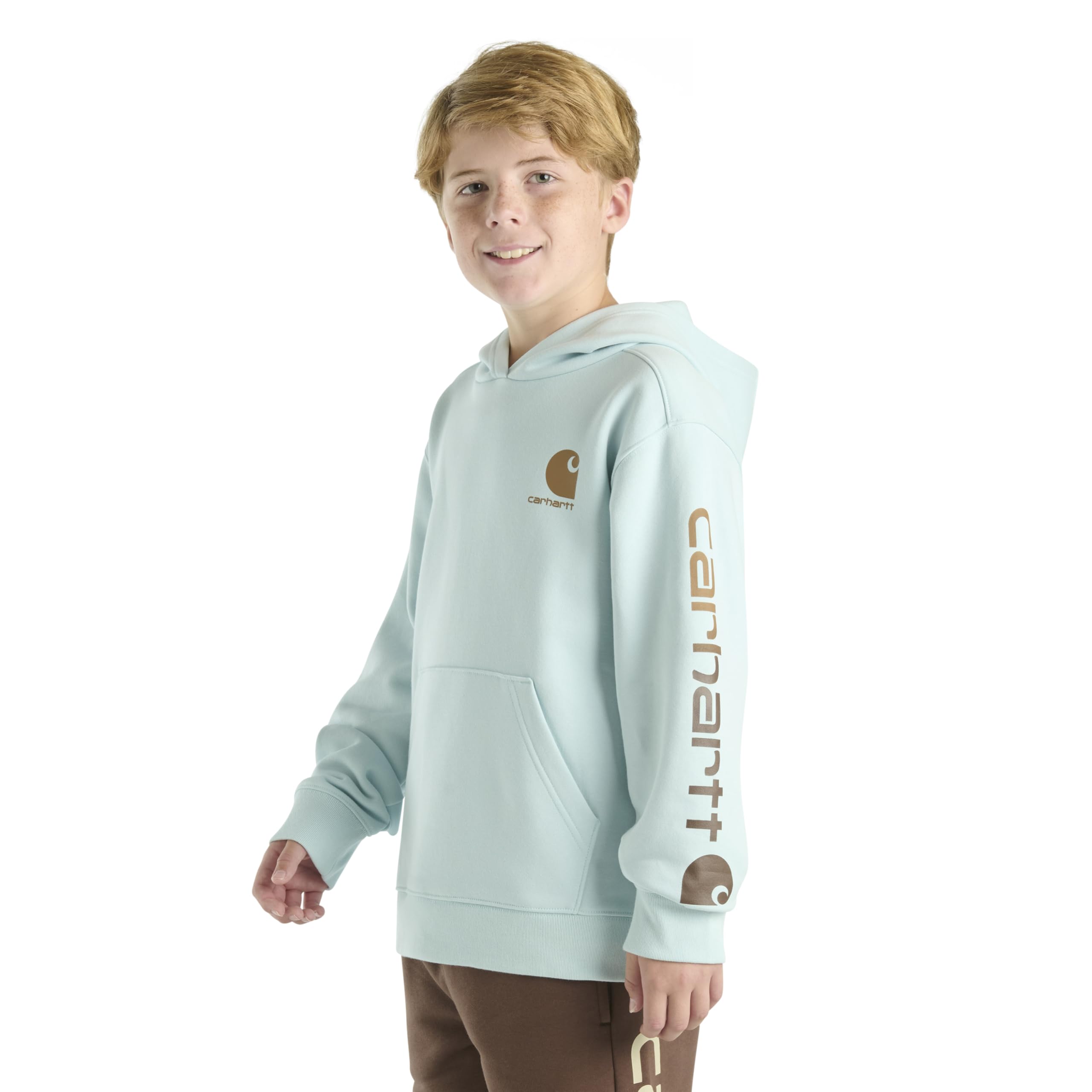 Carhartt Boys' Long Sleeve Hooded Sweatshirt - Coronet Blue | Warm Fleece-Lined Pullover for Outdoor Play & Winter Activities