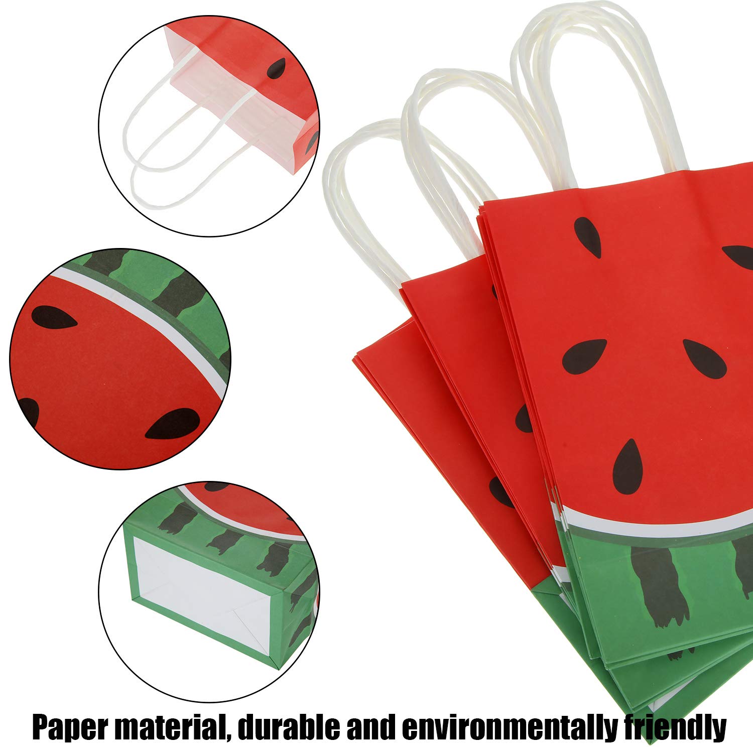24-Piece Watermelon Party Favor Bags - Red Paper Goodie Bags for Candy & Treats | Summer Birthday Party Supplies, Pool Party Decorations & Kids Celebration Favors | Perfect for Summer BBQs, Baby Showers & Picnic Events