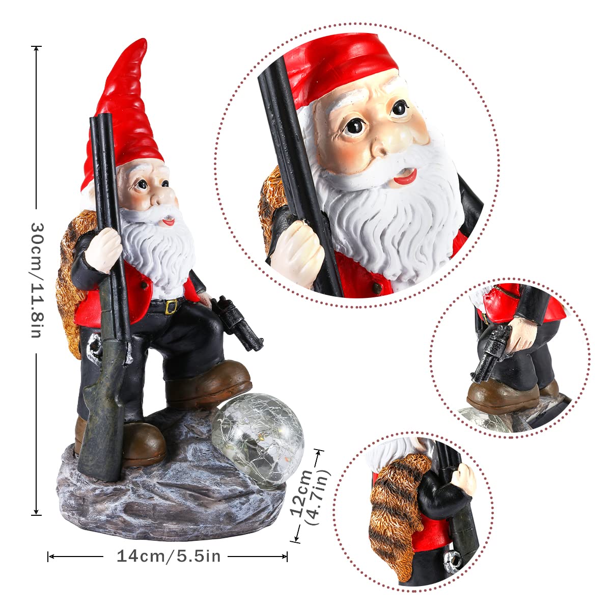 Solar-Powered Military Army Soldier Garden Gnome Statue with LED Lights - Outdoor Patio, Lawn & Porch Decor - Unique Valentine's Day Gift for Men - Perfect for Garden, Yard & Home Defense Theme Decoration