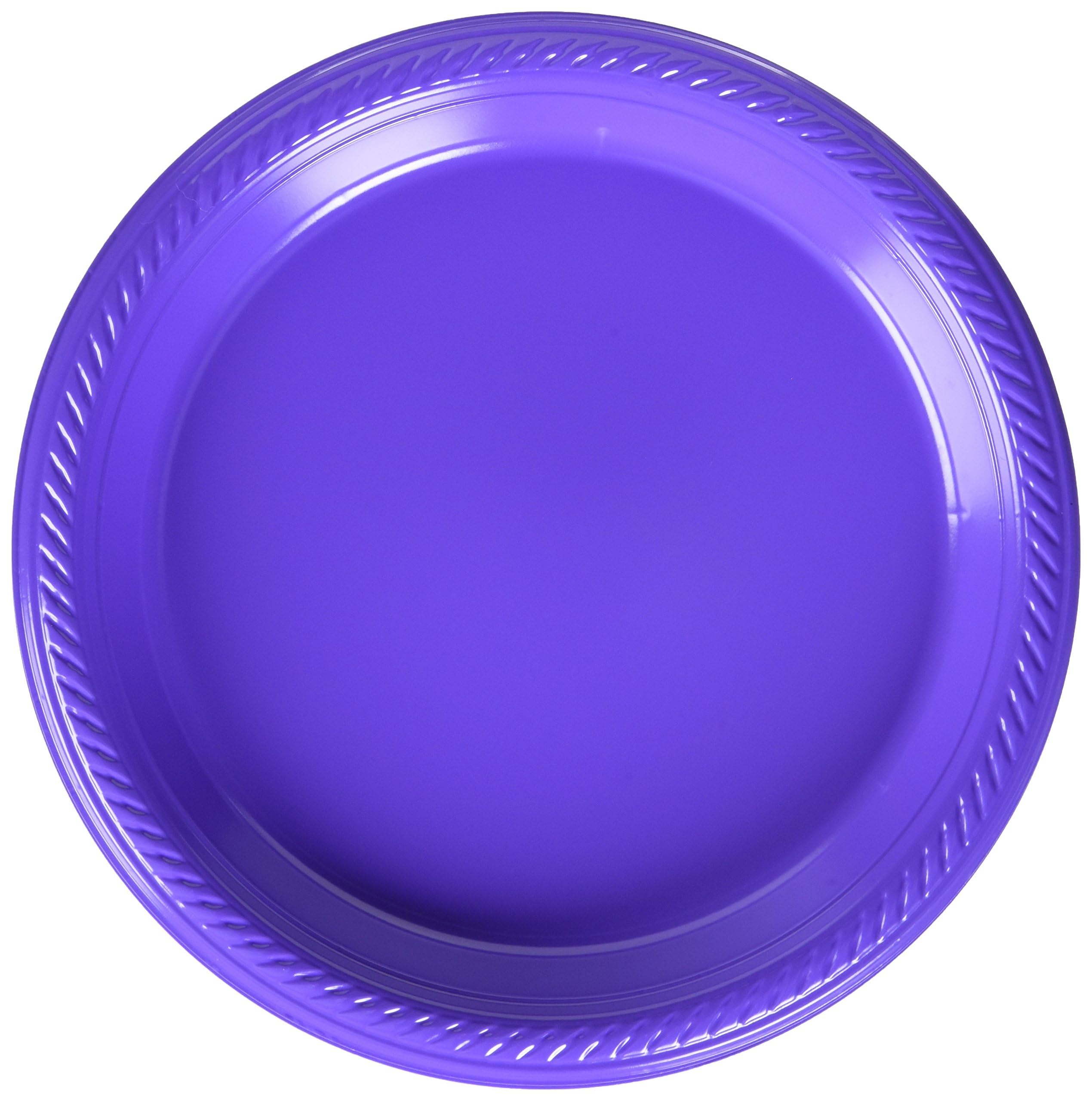300-Pack 7-Inch Purple Round Disposable Plastic Plates - Heavy Duty Party Dinnerware for Birthday, Wedding, Picnic & Everyday Use - 6 Packs of 50 (300 Count) - Perfect for Outdoor Events, BBQs, Catering & Family Gatherings