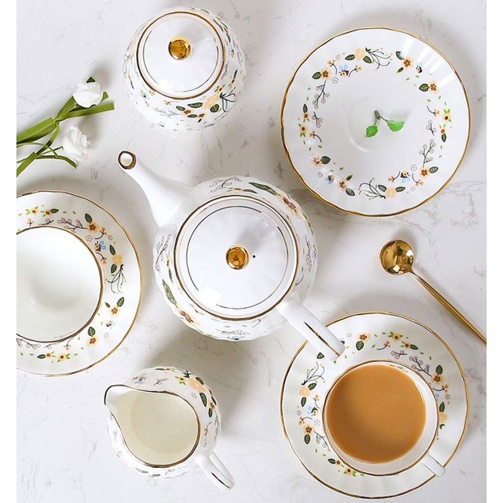 Premium Ceramic Coffee & Tea Cup Set - 6 Cups with Saucers, Coffee Pot, Sugar Bowl & Milk Jug - Elegant Phnom Penh Style for Afternoon Tea & Home Coffee Breaks - Perfect for Gifts, Parties & Daily Use