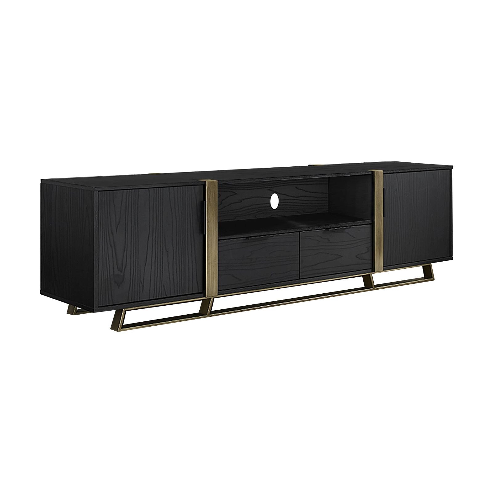 Modern CAPRI Entertainment TV Stand Cabinet - Black Oak with Gold Accents for Living Room, Bedroom & Home Theater Setup
